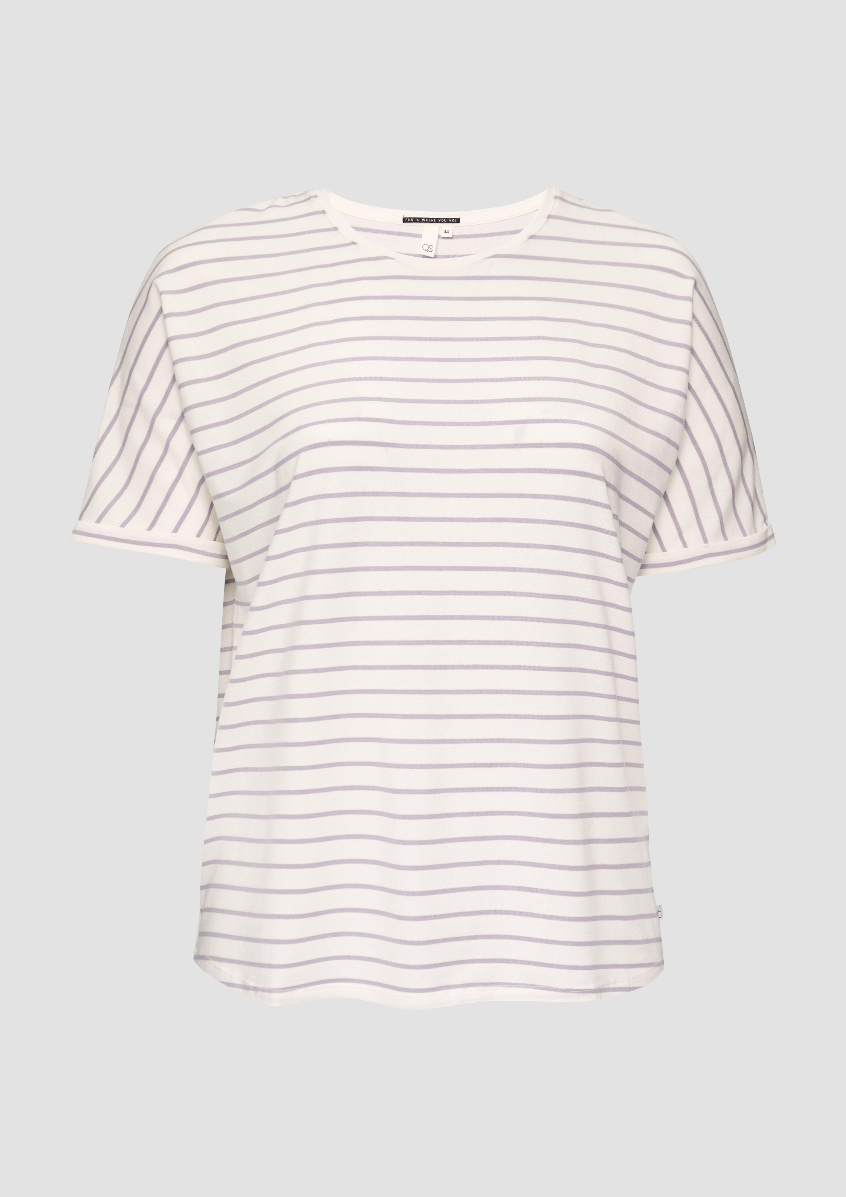 QS - T-Shirt aus Lyocellmix mit Ringelmuster, Damen, creme