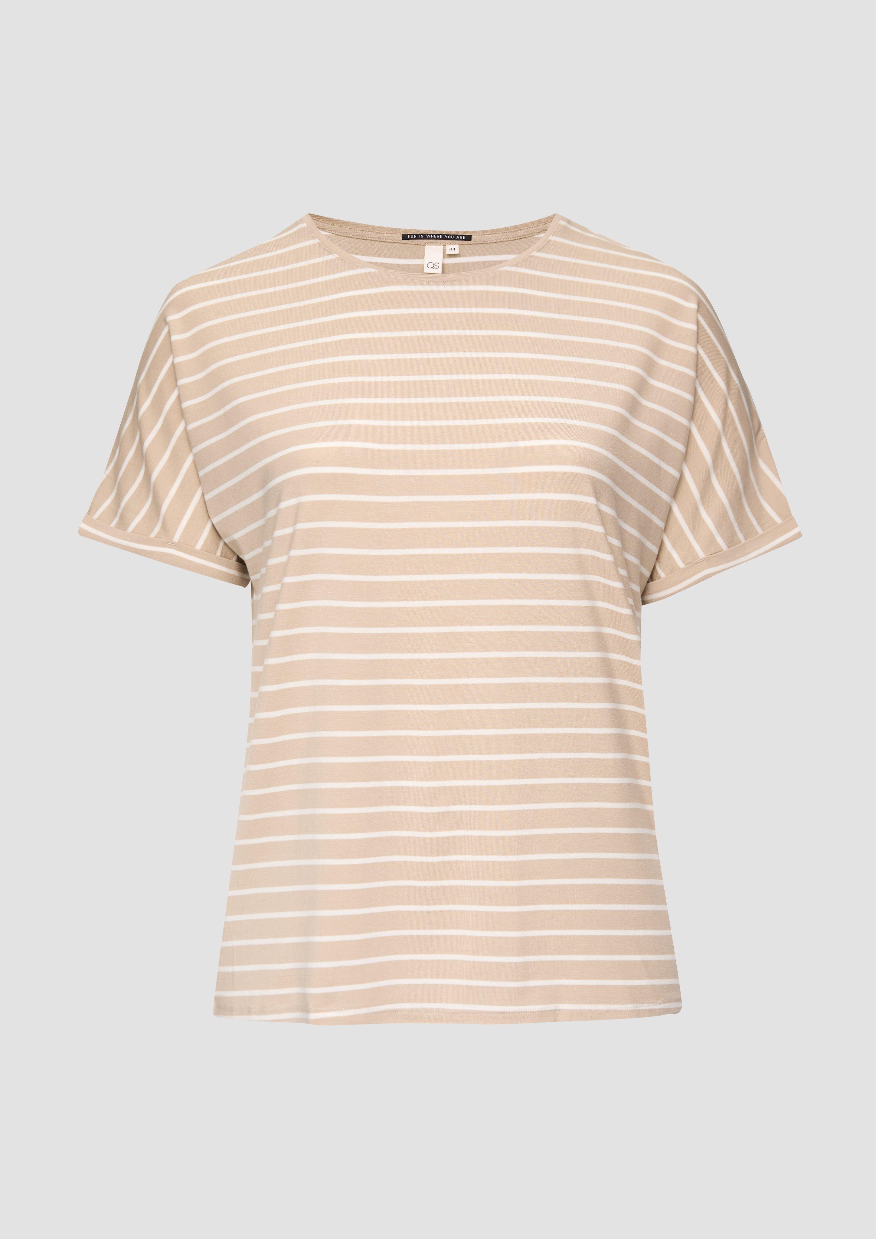 QS - T-Shirt aus Lyocellmix mit Ringelmuster, Damen, Beige