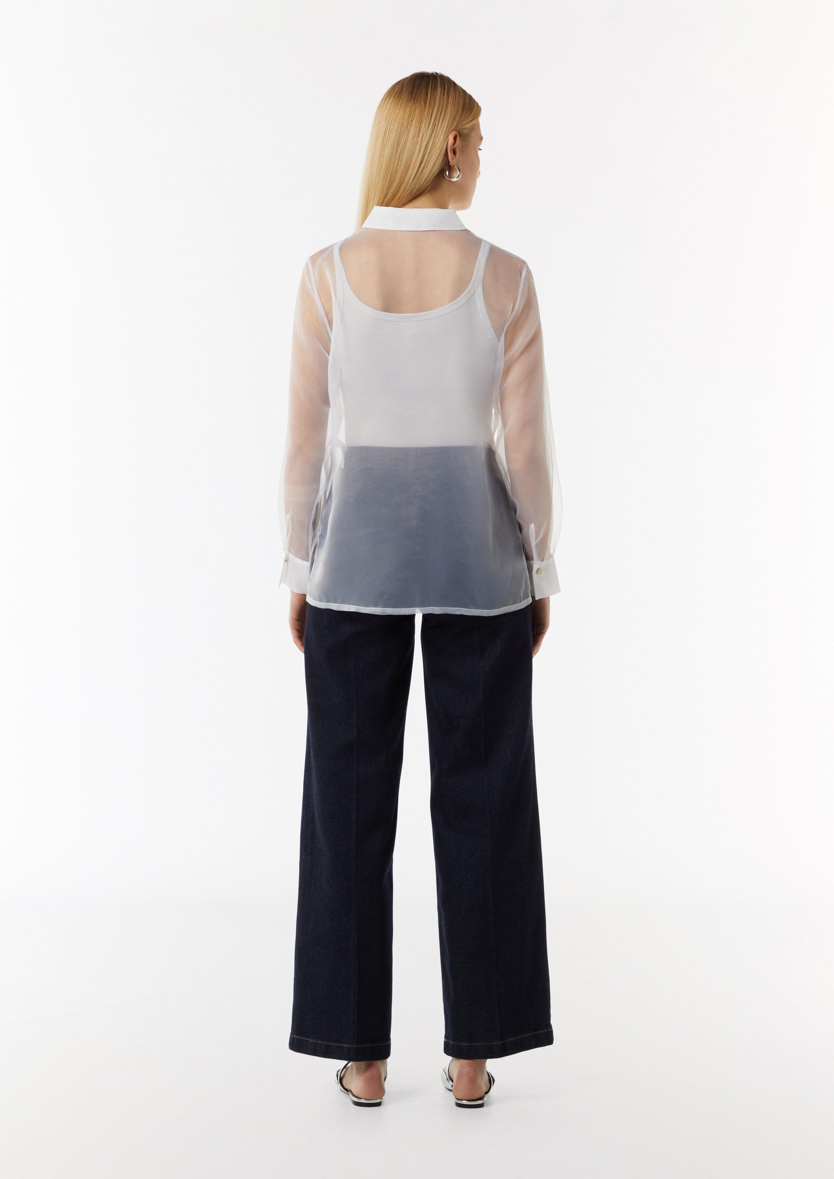 Sheer organza blouse with patch pockets - white | Comma Sheer organza blouse with patch pockets - white | Comma