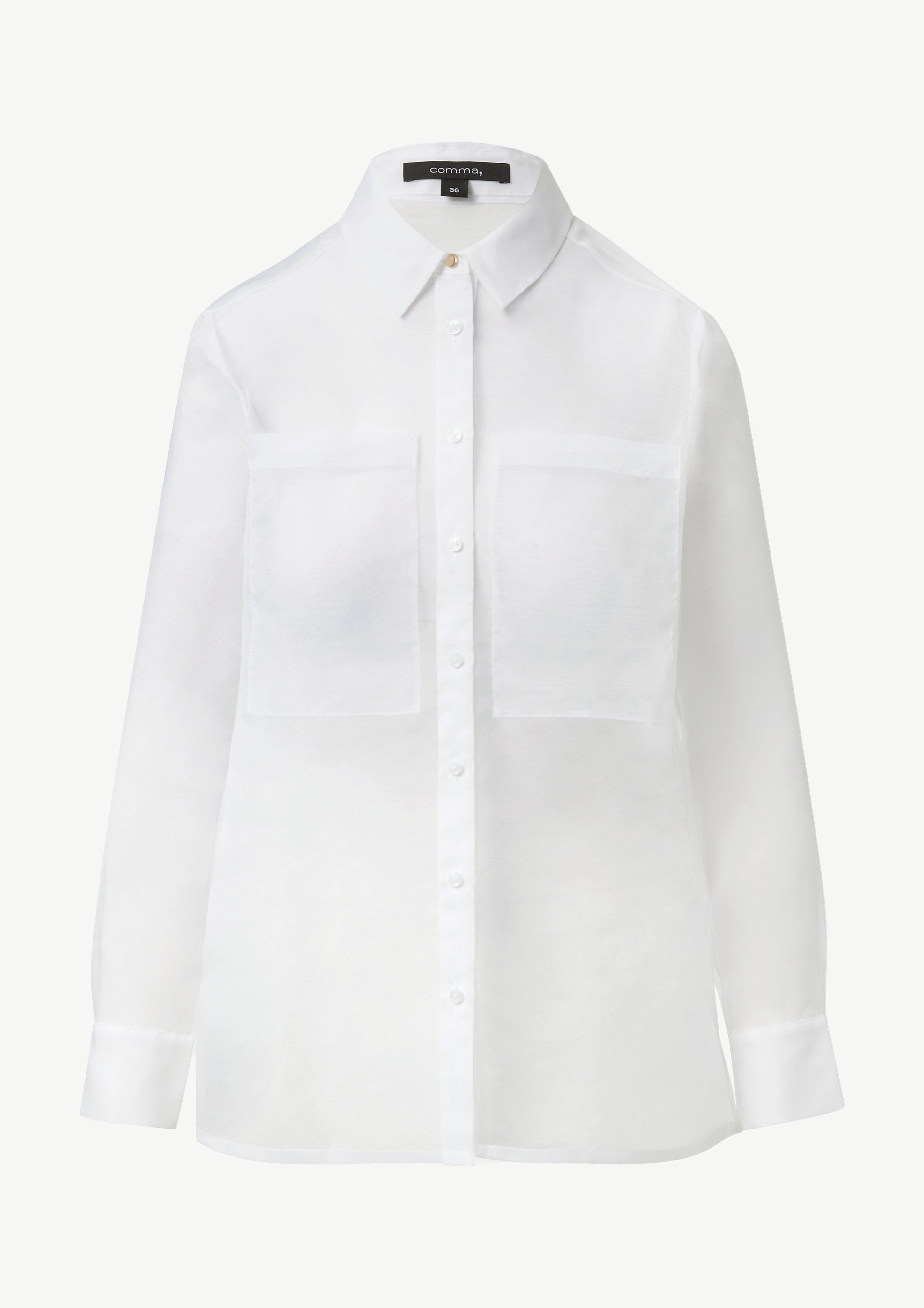 Sheer organza blouse with patch pockets - white | Comma Sheer organza blouse with patch pockets - white | Comma