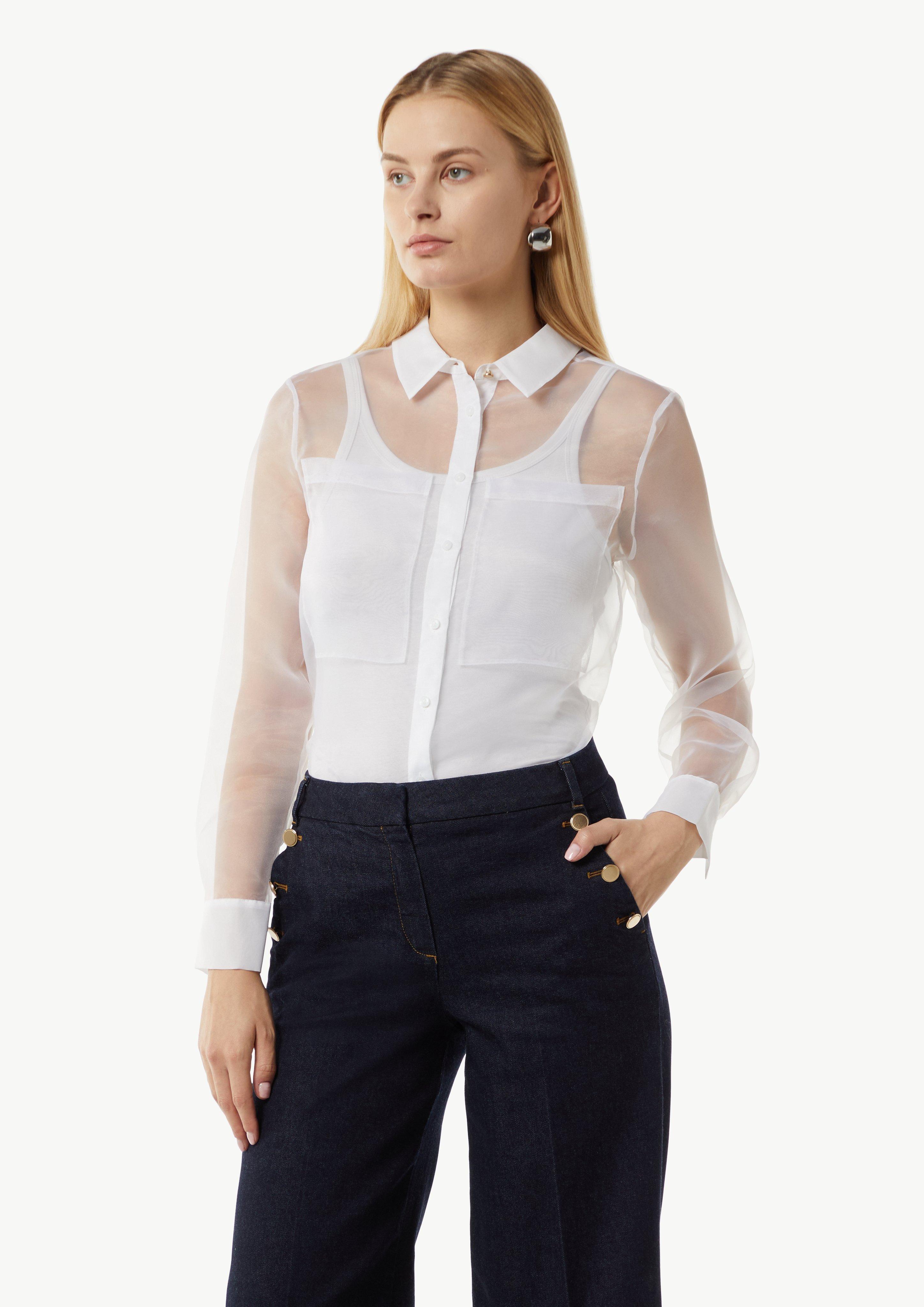 Sheer organza blouse with patch pockets - white | Comma Sheer organza blouse with patch pockets - white | Comma