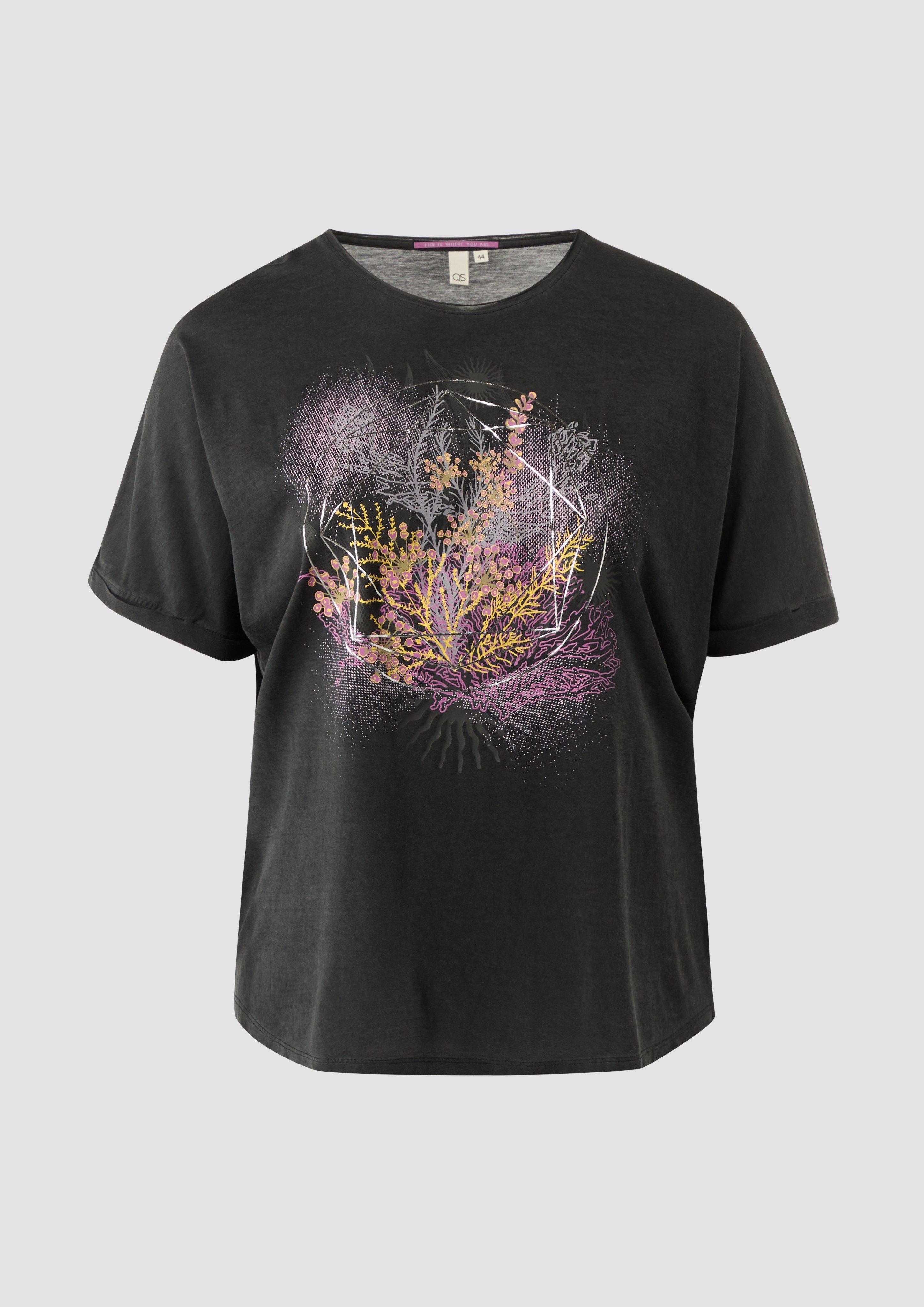 Thumbnail - QS - Oversize-Shirt mit Rundhalsausschnitt und Frontprint, Damen, schwarz