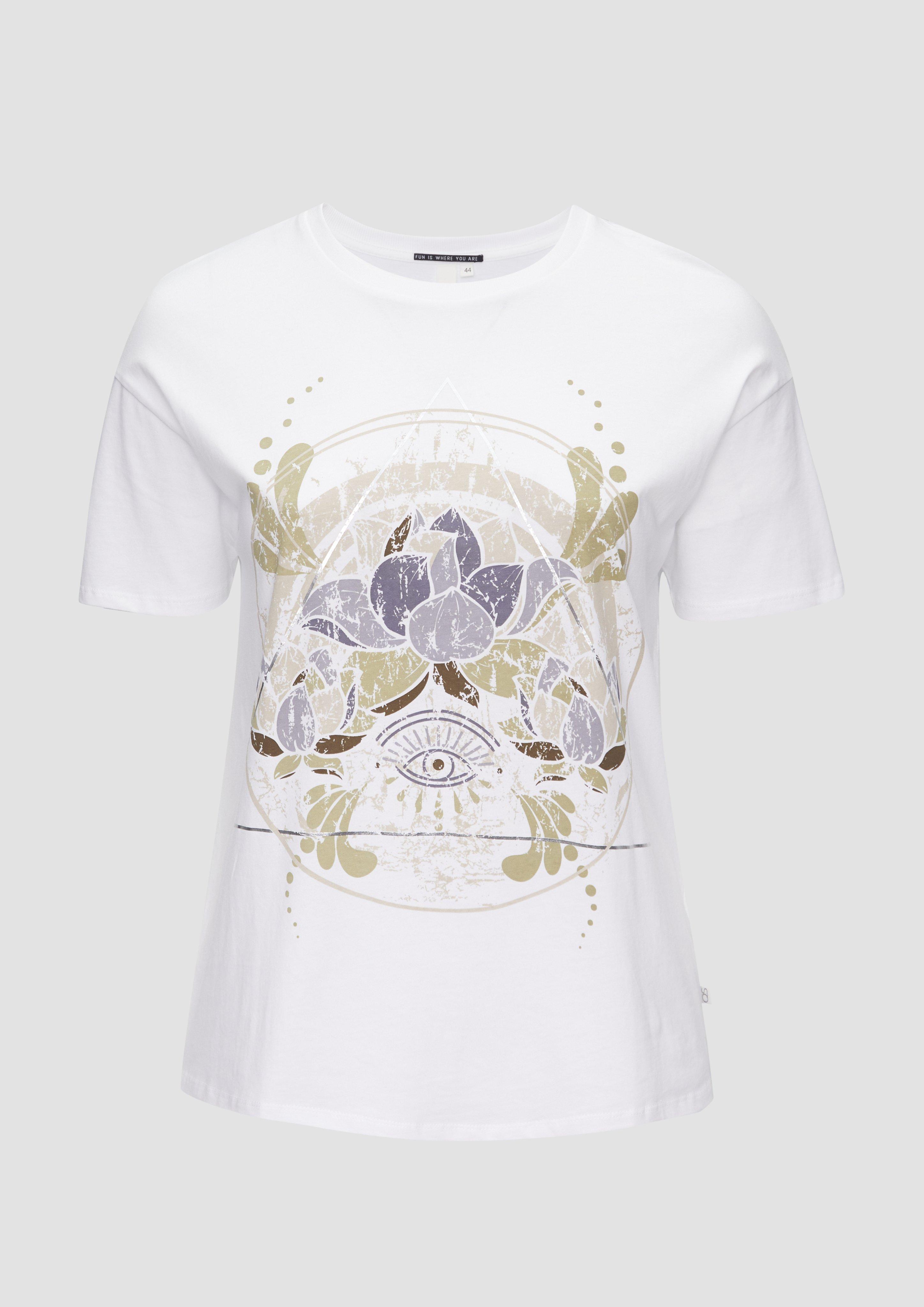 Thumbnail - QS - Print-T-Shirt mit überschnittenen Schultern, Damen, weiß