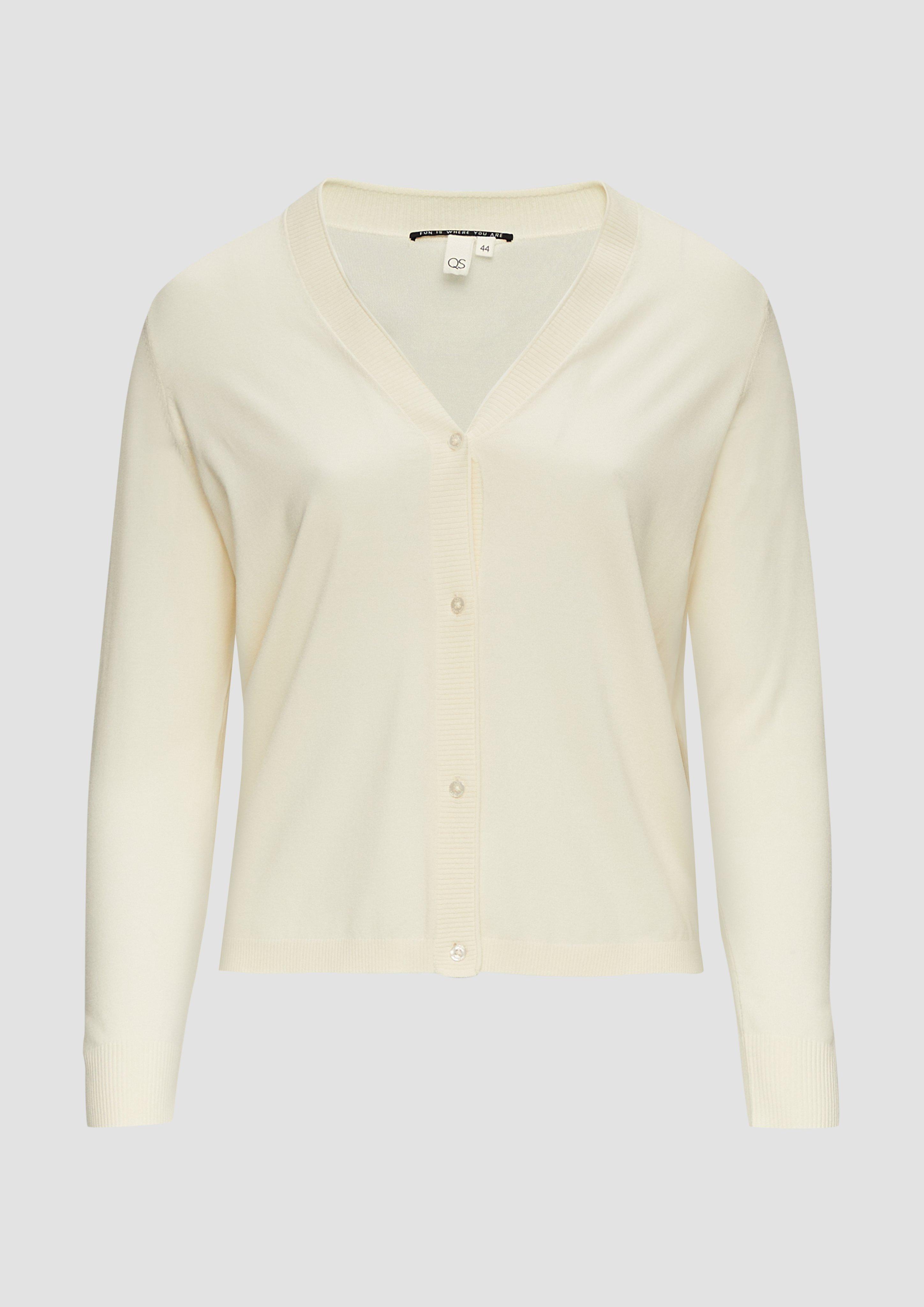 QS - Strickjacke aus Viskosemix mit Rippbündchen, Damen, creme