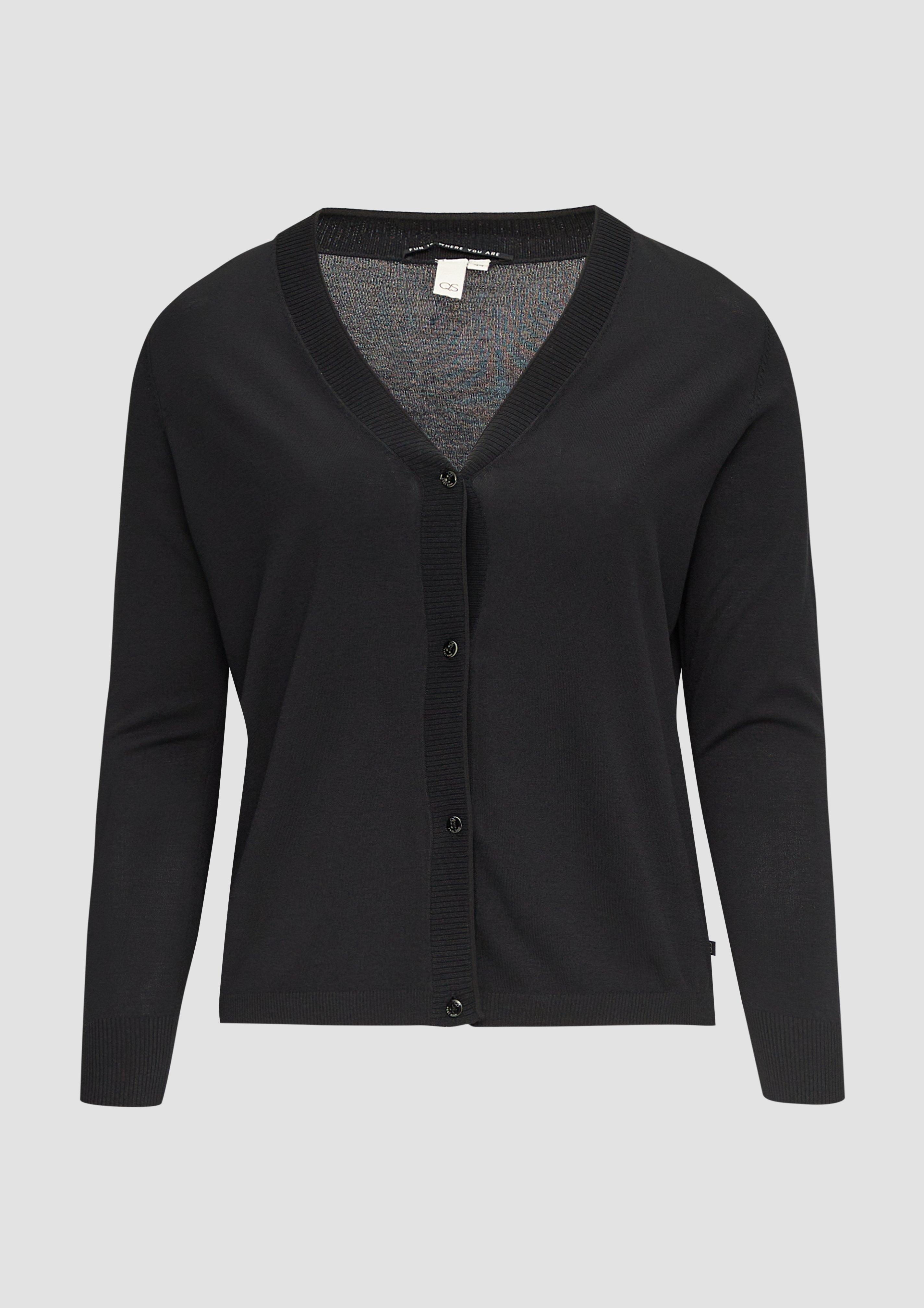 QS - Strickjacke aus Viskosemix mit Rippbündchen, Damen, schwarz