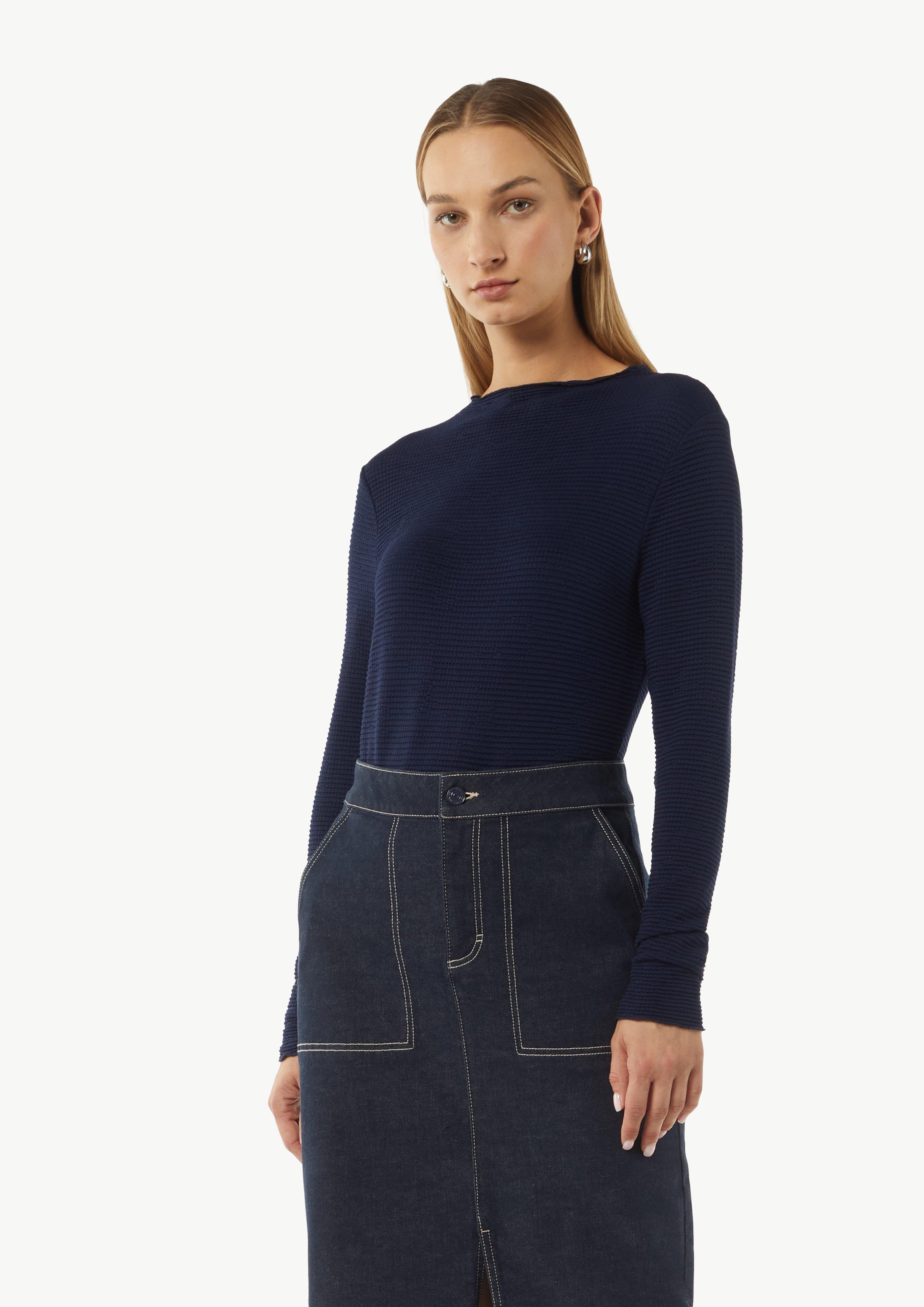 Textured jersey top with a stand-up collar - sky blue | Comma Textured jersey top with a stand-up collar - sky blue | Comma