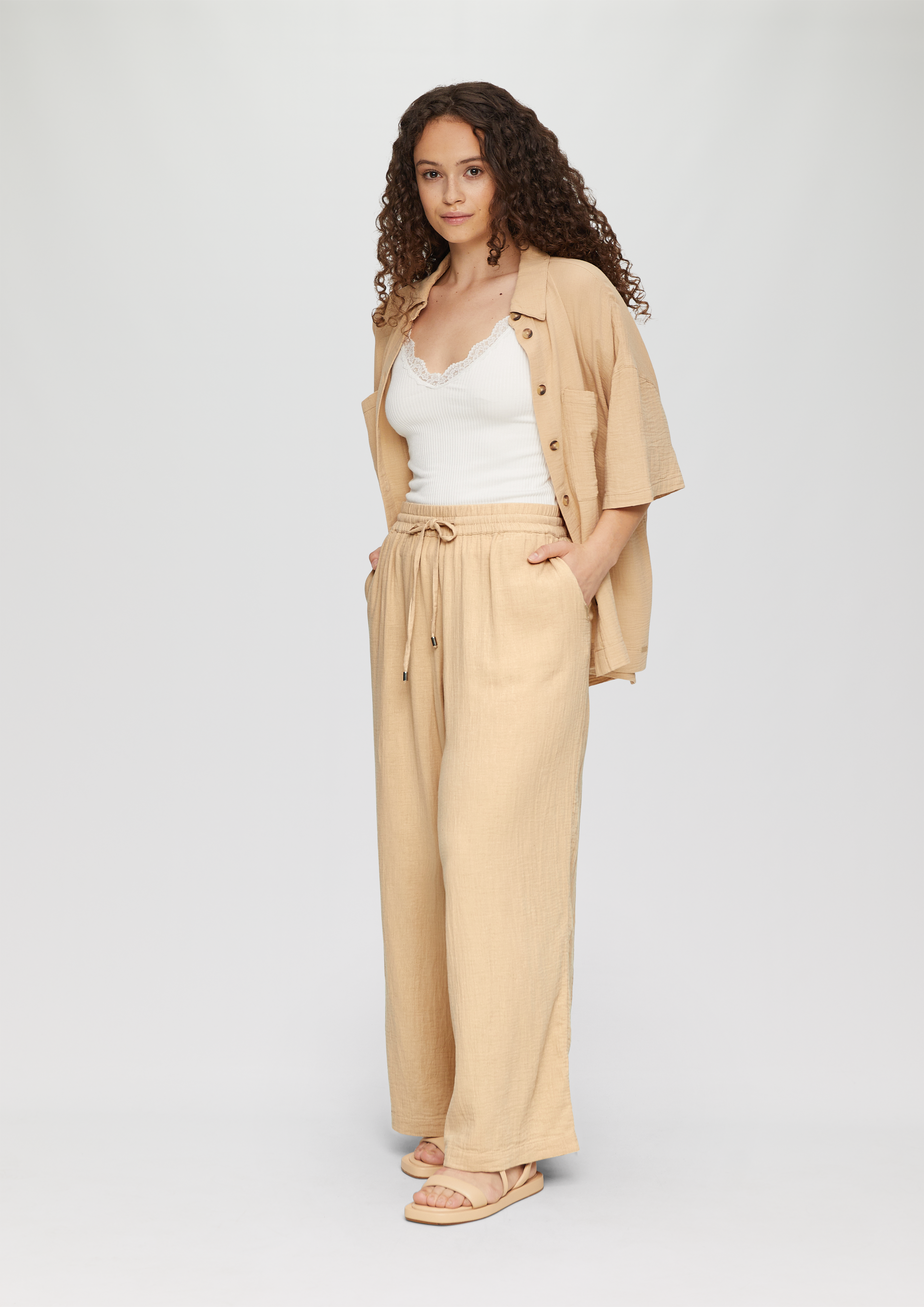 S.Oliver Wide Leg-Hose aus Musselin mit Elastikbund