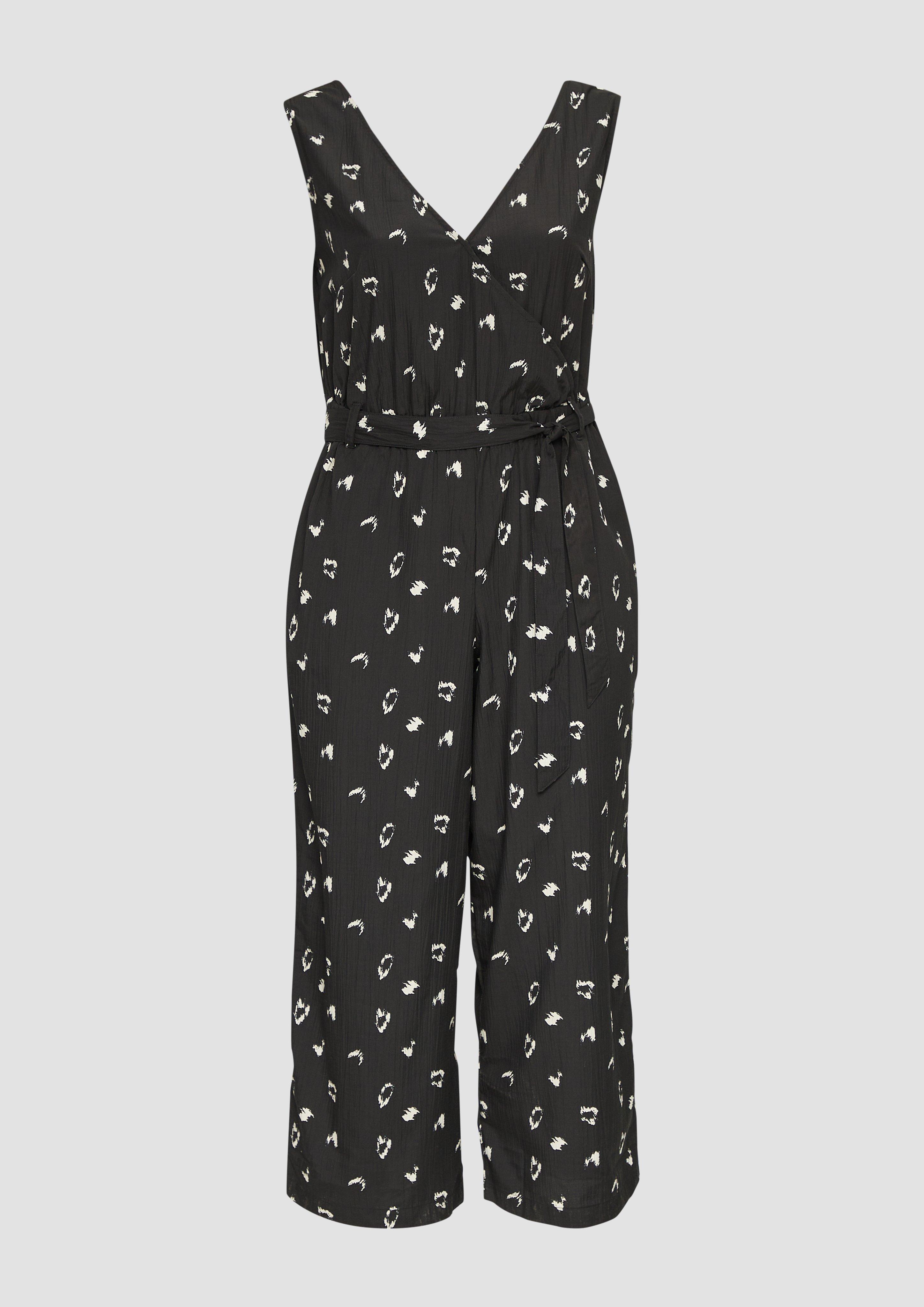 QS - Ärmelloser Jumpsuit mit Eingrifftaschen und Bindeband, Damen, schwarz