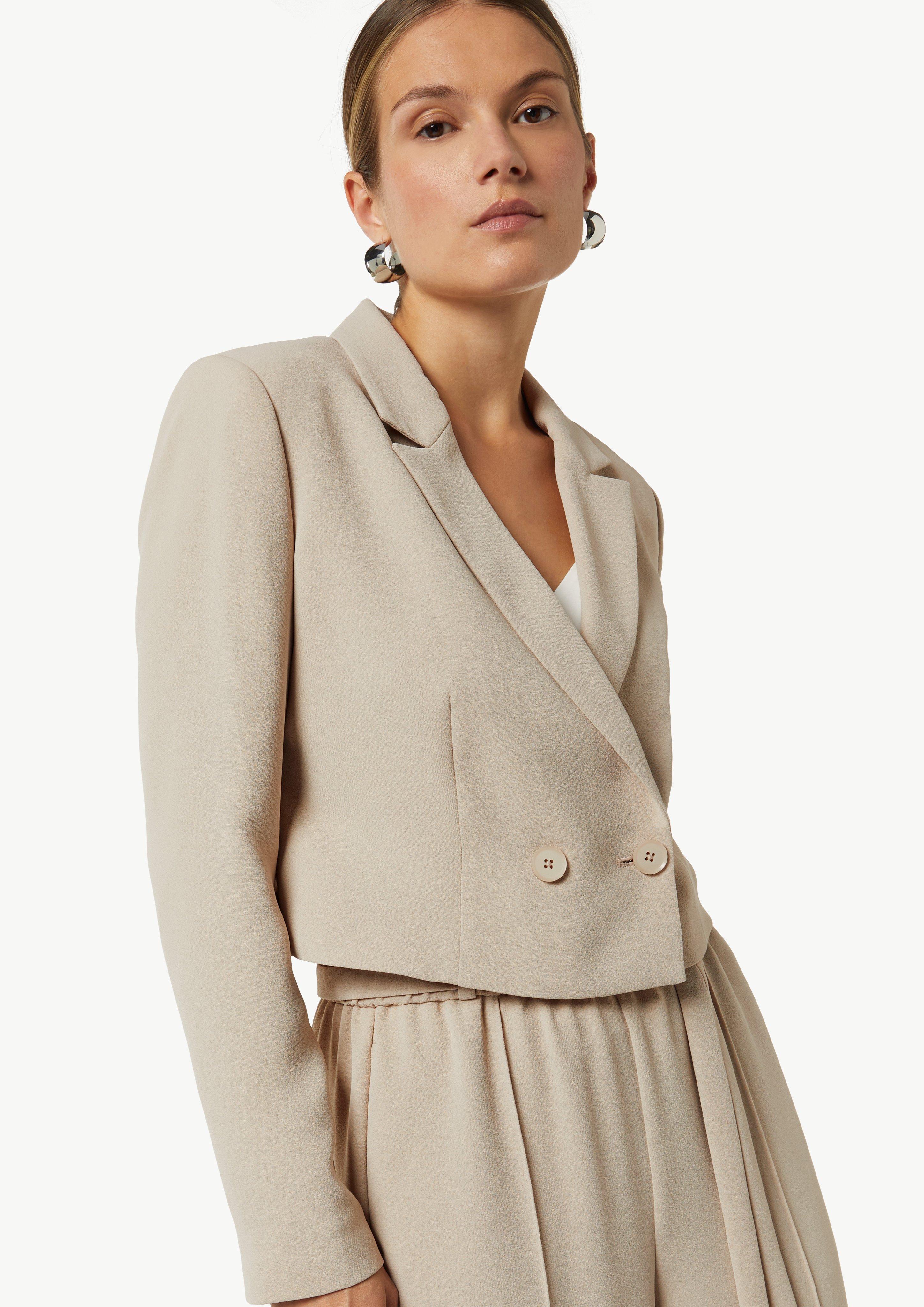 Cropped blazer with a lapel collar - Beige | SCAYLE