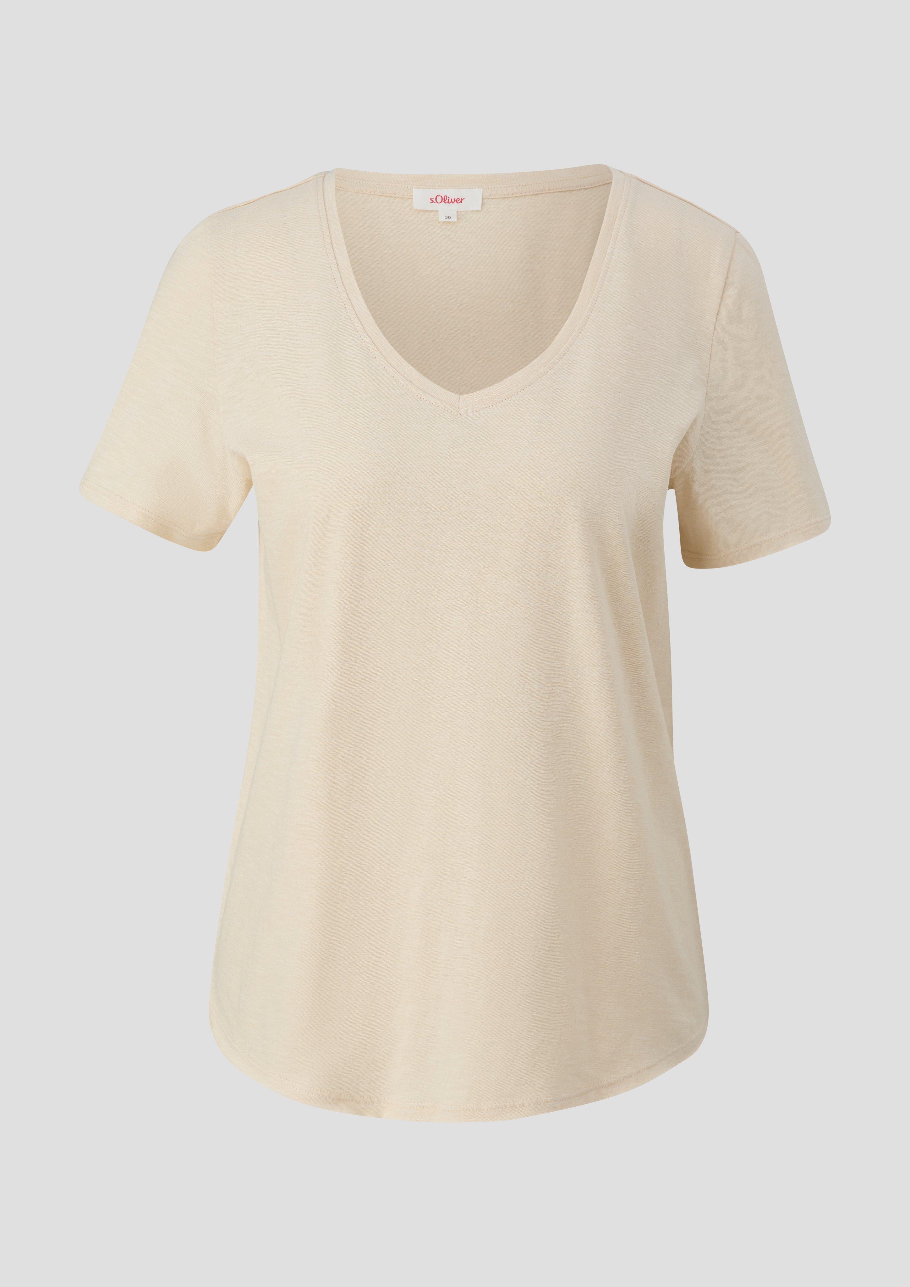 s.Oliver - Jersey-Shirt mit Flammgarnstruktur, Damen, Beige