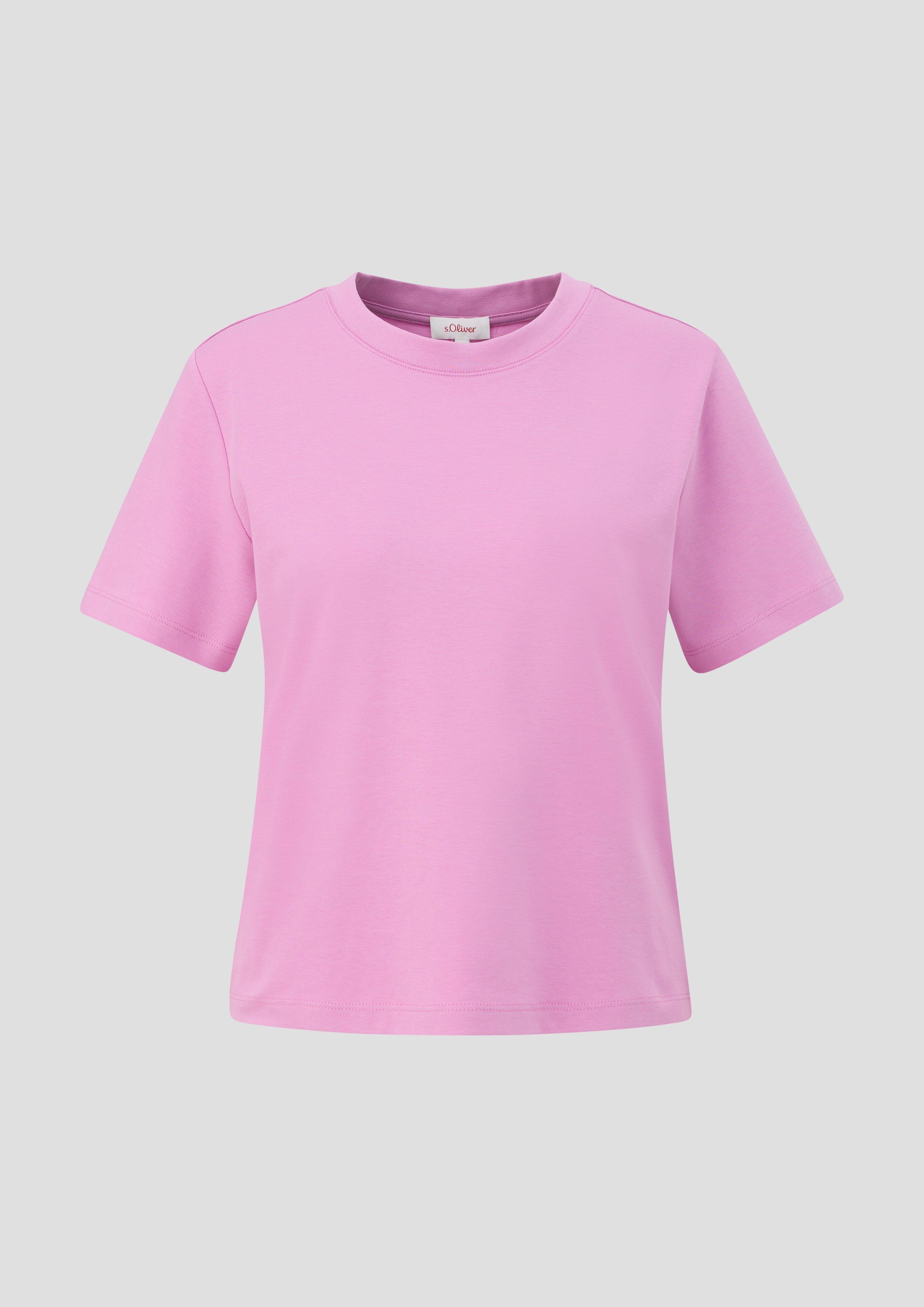 s.Oliver - Leicht verkürztes Baumwoll-T-Shirt mit Rundhalsausschnitt, Damen, Rosa