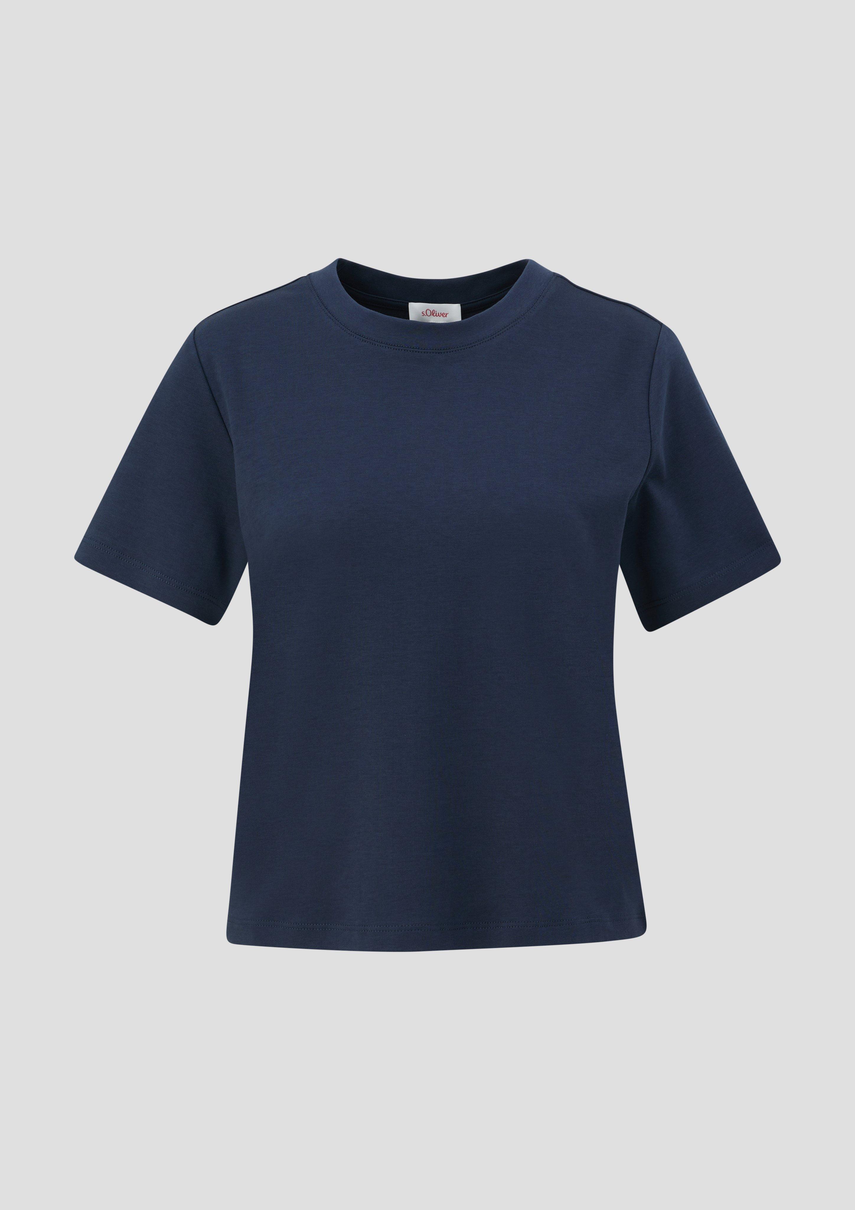 s.Oliver - Leicht verkürztes Baumwoll-T-Shirt mit Rundhalsausschnitt, Damen, blau