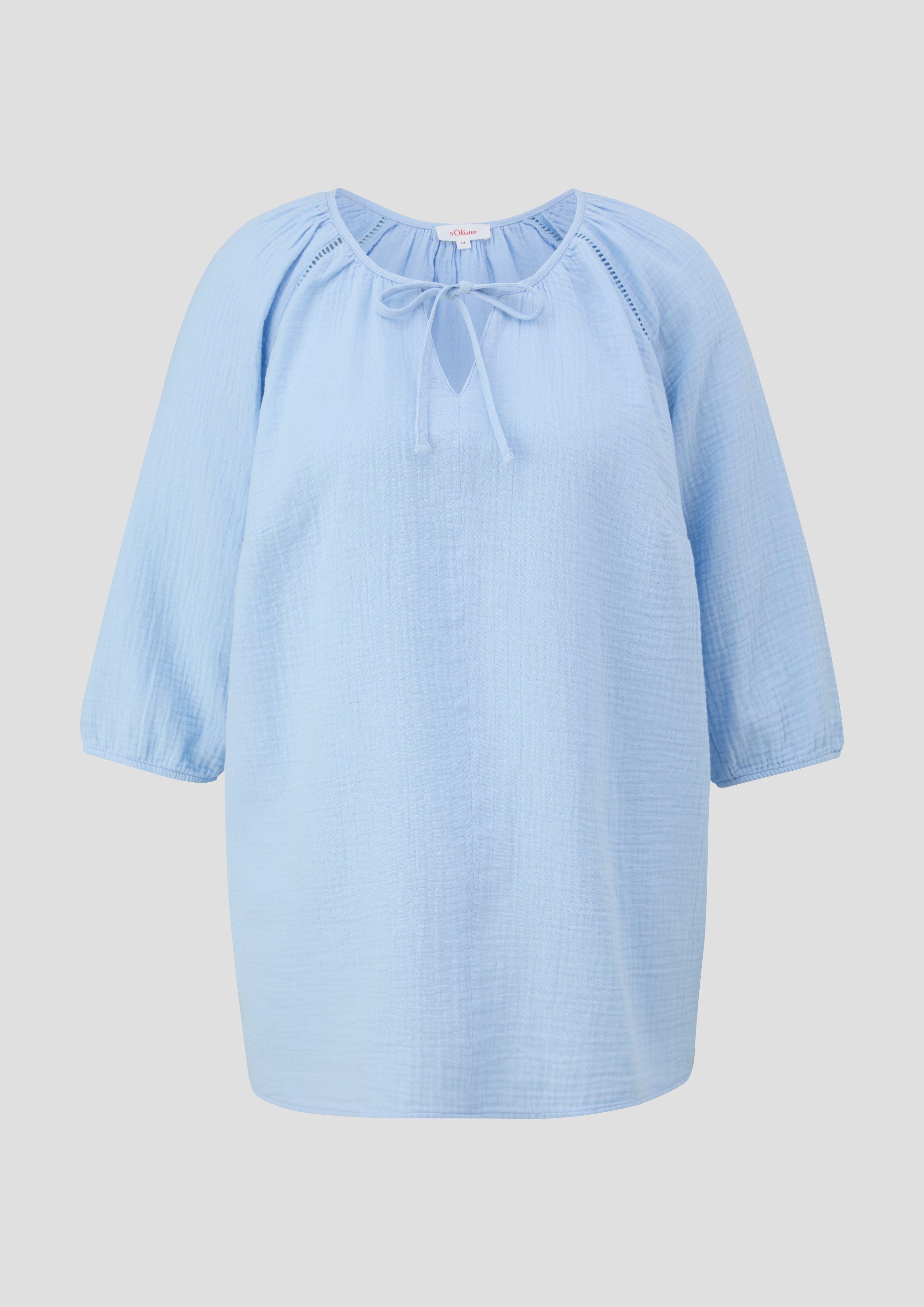 s.Oliver - Baumwoll-Bluse mit Raffung und Rundhals-Ausschnitt, Damen, blau