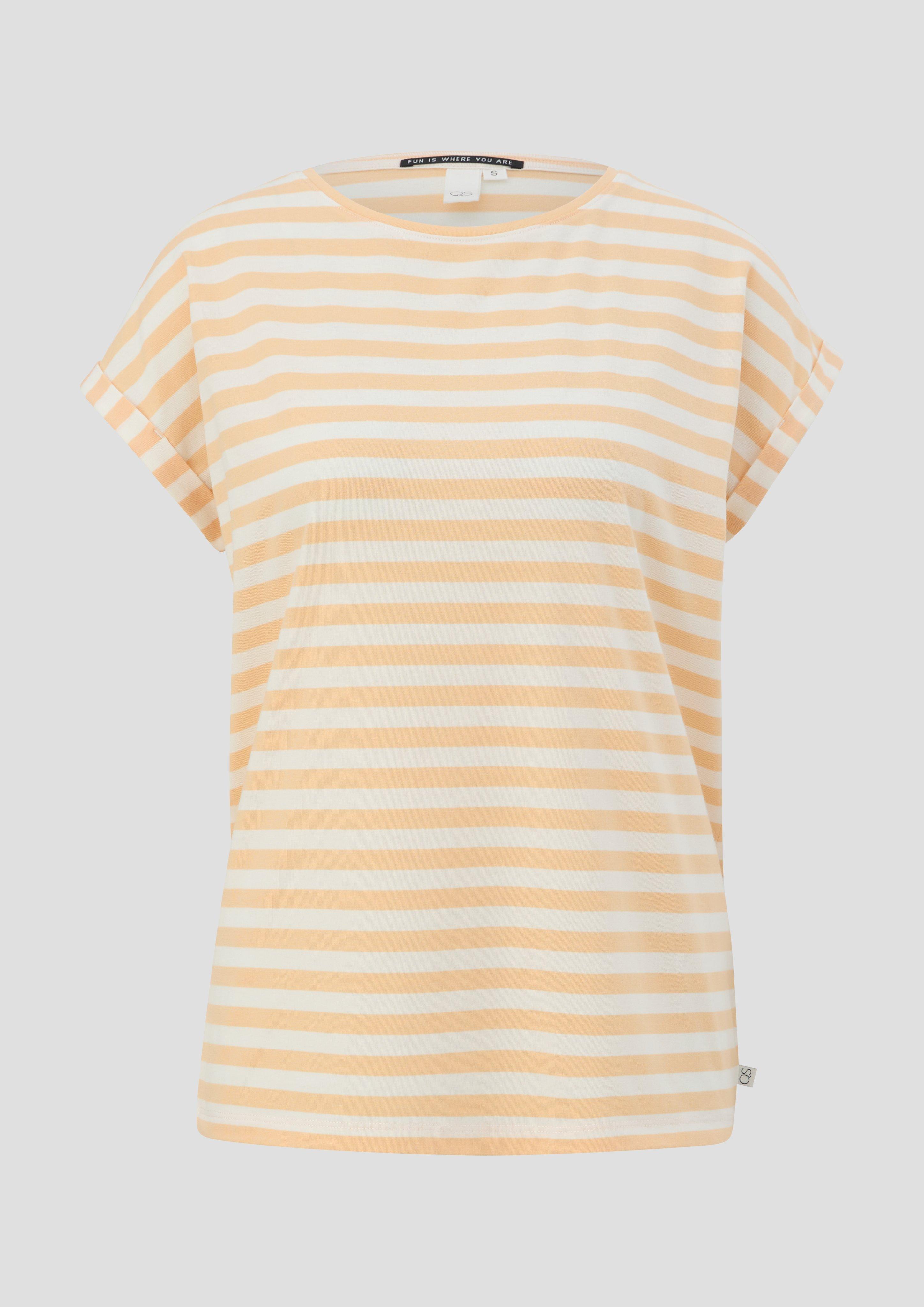 QS - Gestreiftes T-Shirt im Relaxed Fit, Damen, Orange