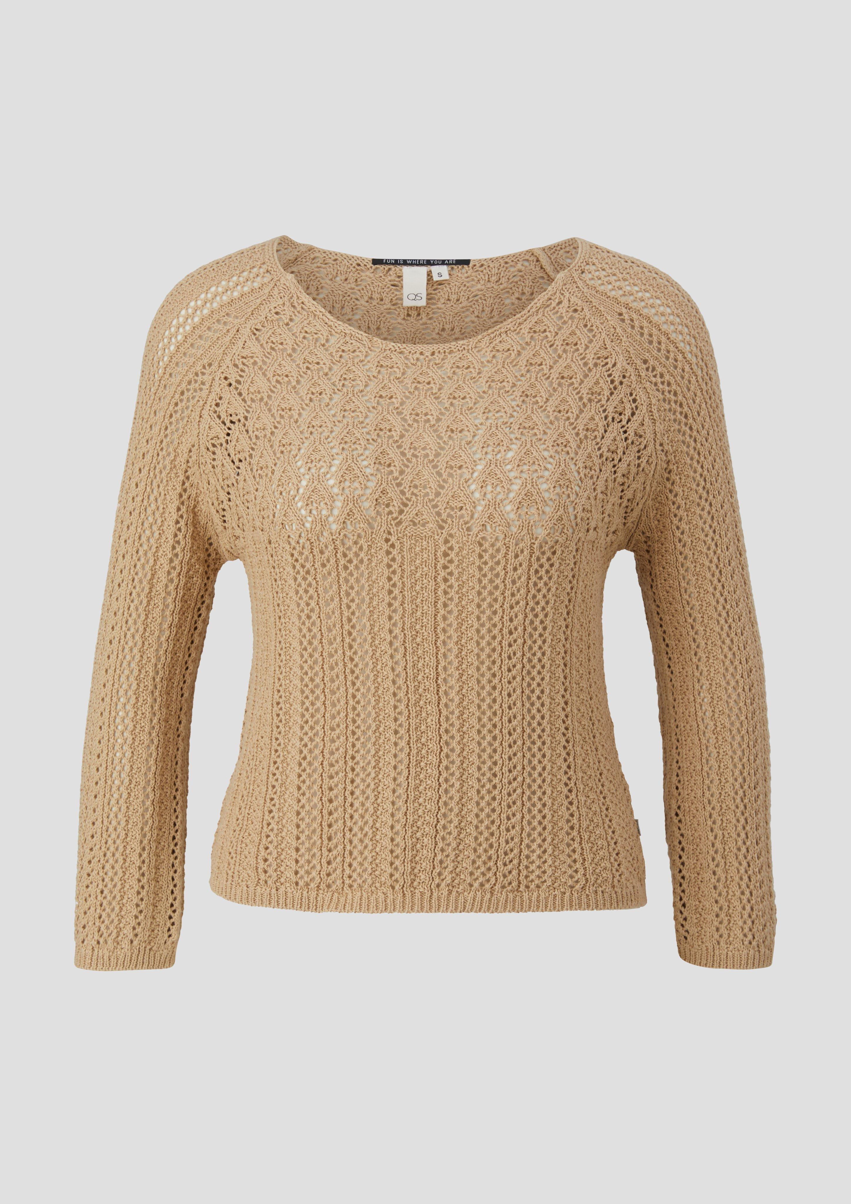 QS - Pullover aus Ajourstrick, Damen, Beige