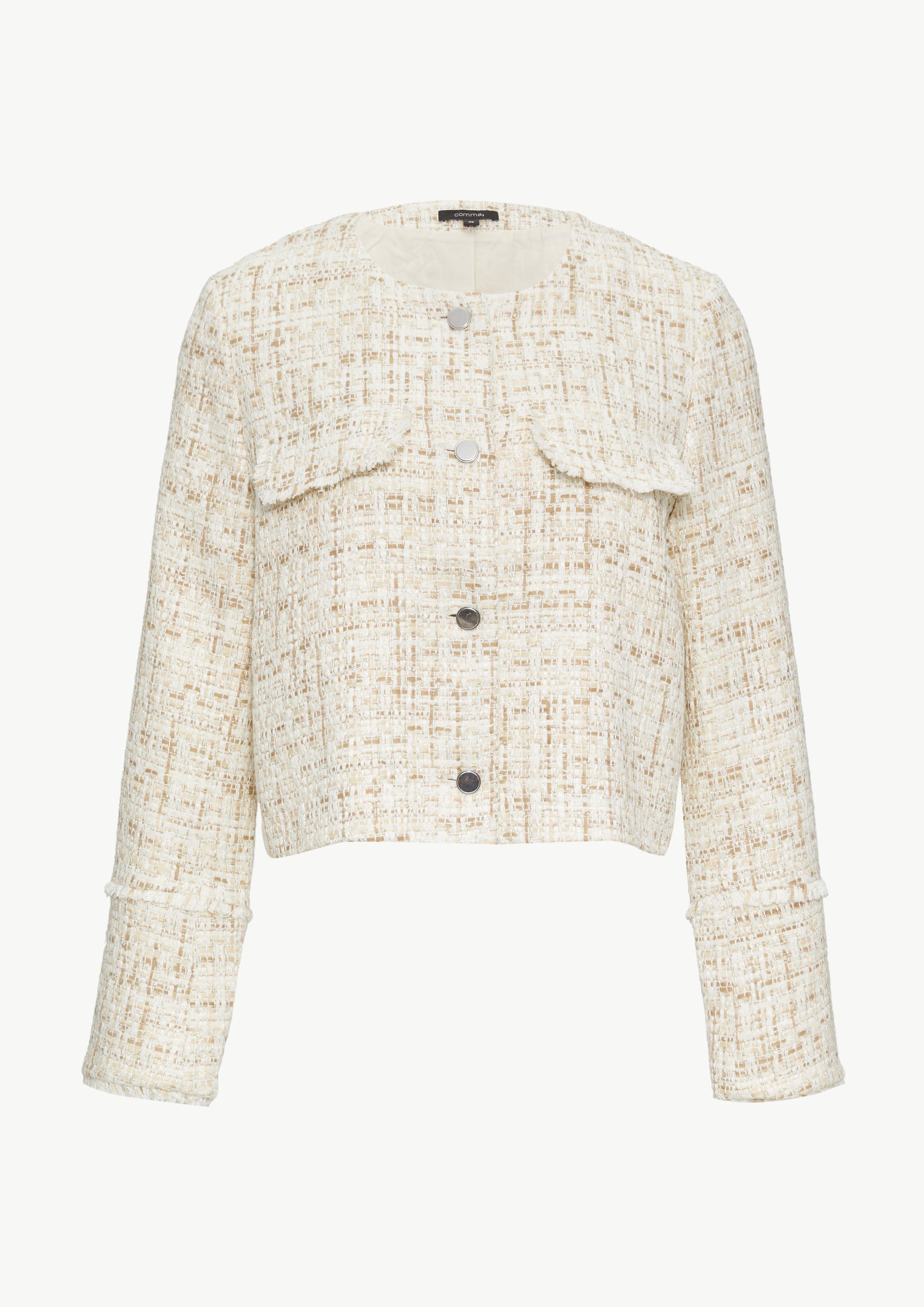 Cropped bouclé jacket with glitter yarn - light beige | Comma Cropped bouclé jacket with glitter yarn - light beige | Comma