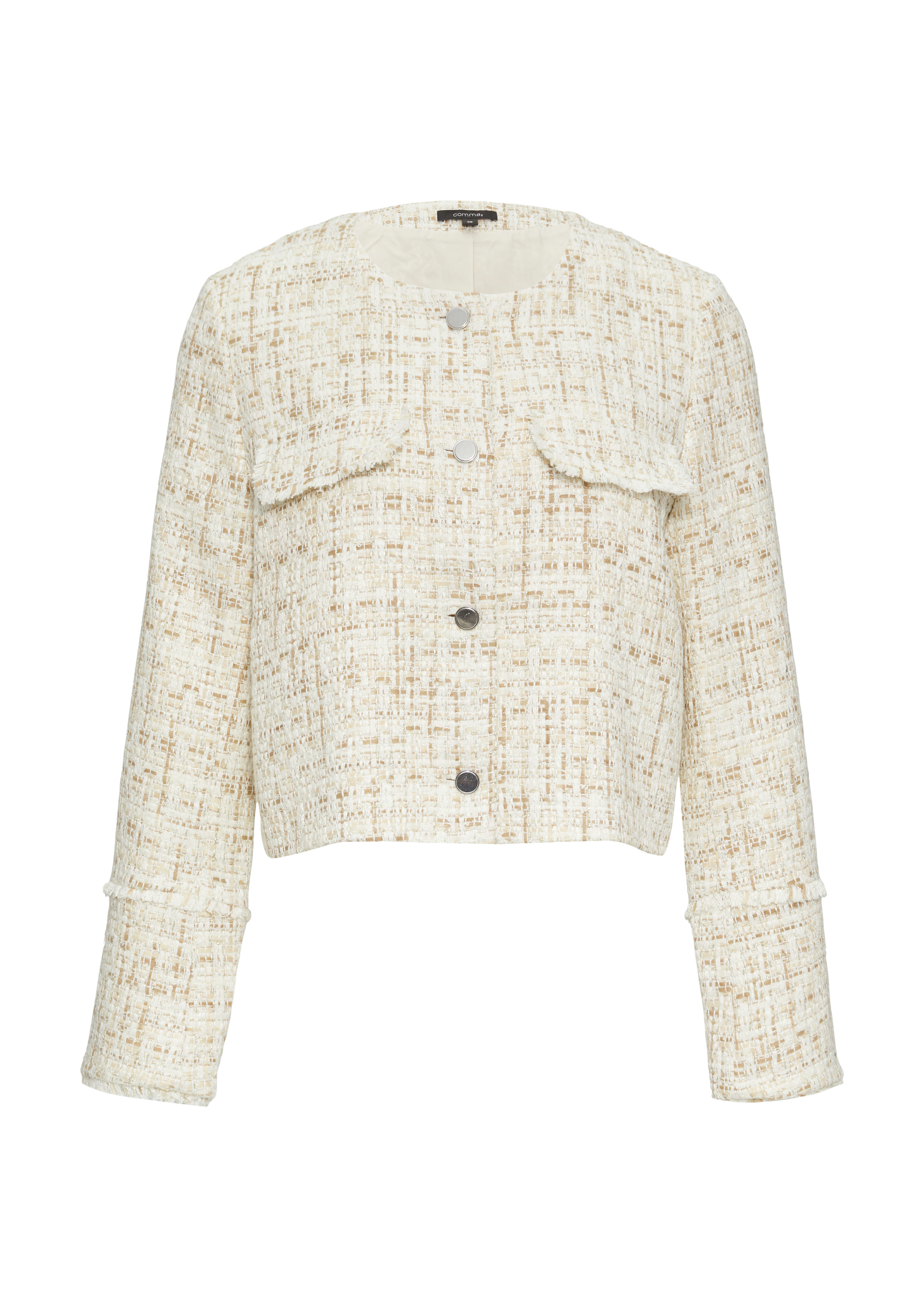 Cropped bouclé jacket with glitter yarn - Beige | SCAYLE