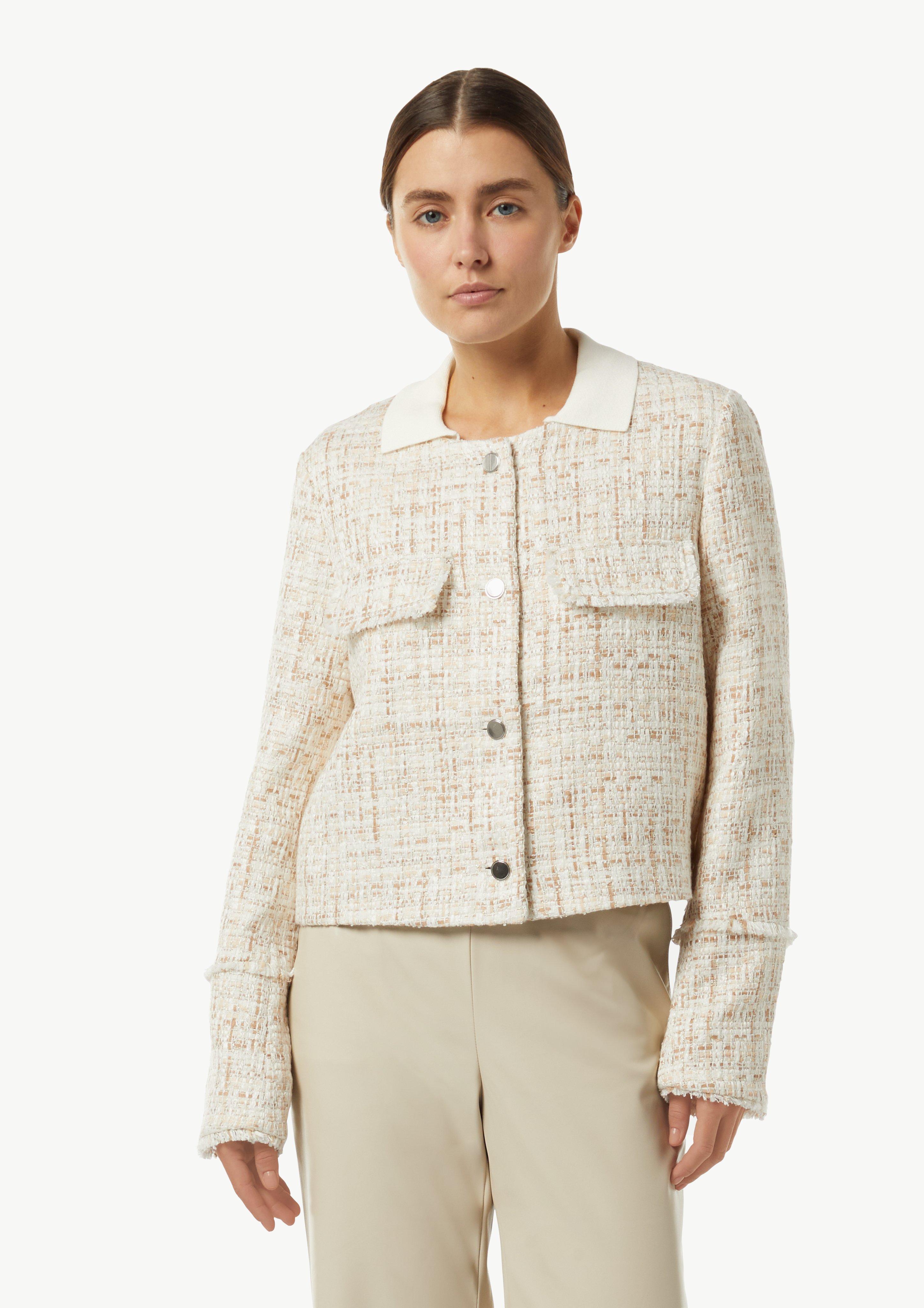 Cropped bouclé jacket with glitter yarn - light beige | Comma Cropped bouclé jacket with glitter yarn - light beige | Comma