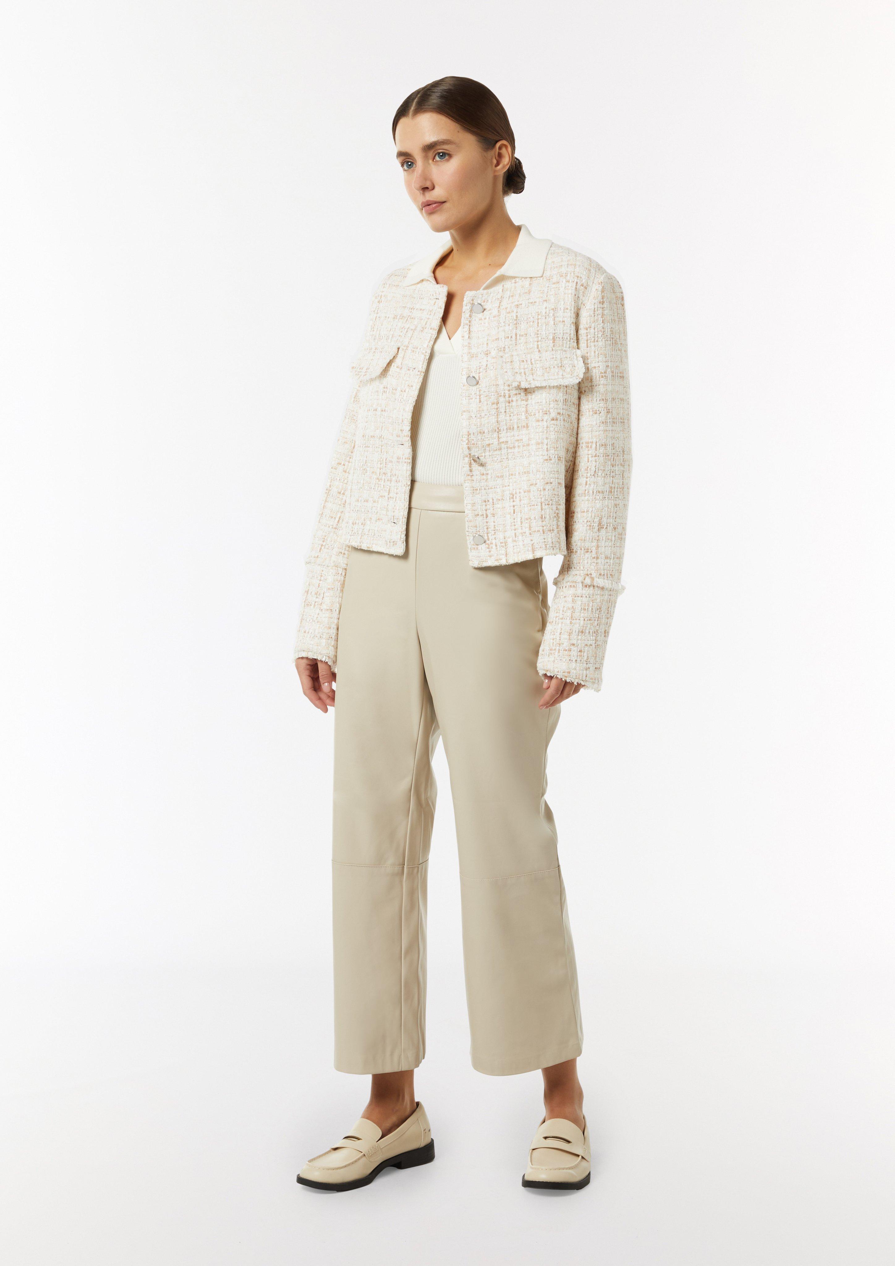 Cropped bouclé jacket with glitter yarn - light beige | Comma Cropped bouclé jacket with glitter yarn - light beige | Comma