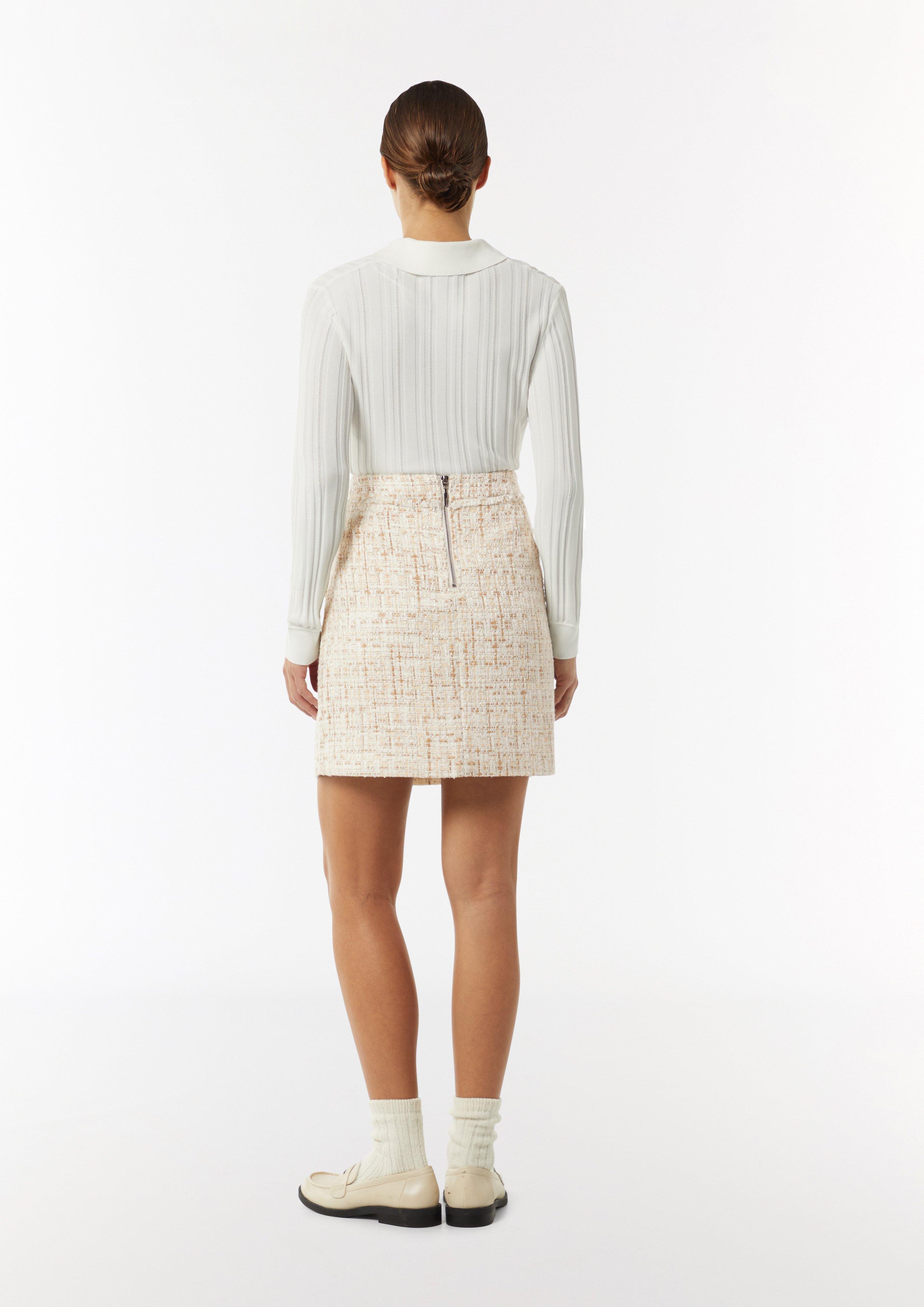 Short bouclé skirt with sparkly thread - light beige | Comma Short bouclé skirt with sparkly thread - light beige | Comma