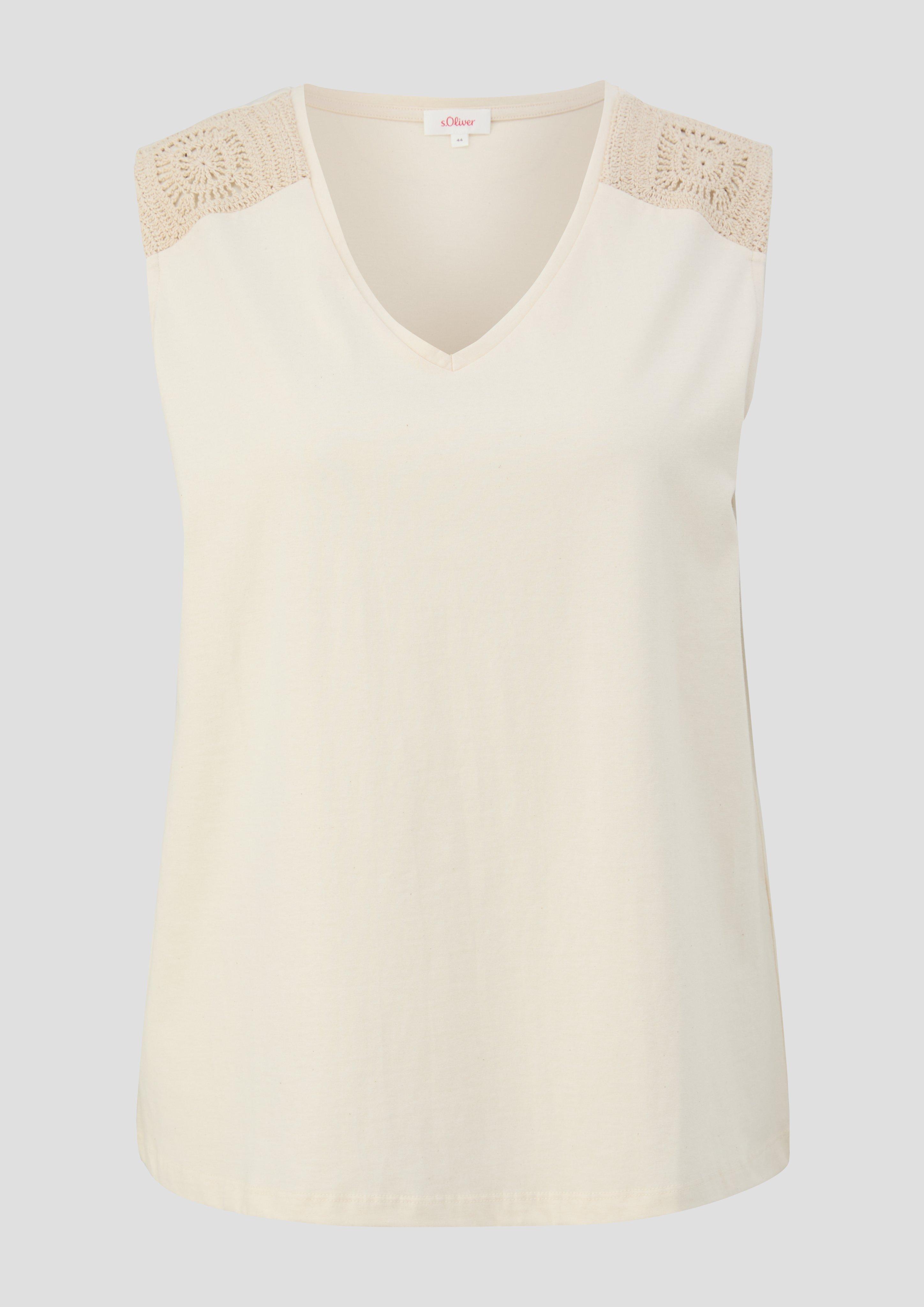 s.Oliver - Ärmelloses Shirt mit Häkeleinsatz, Damen, Beige