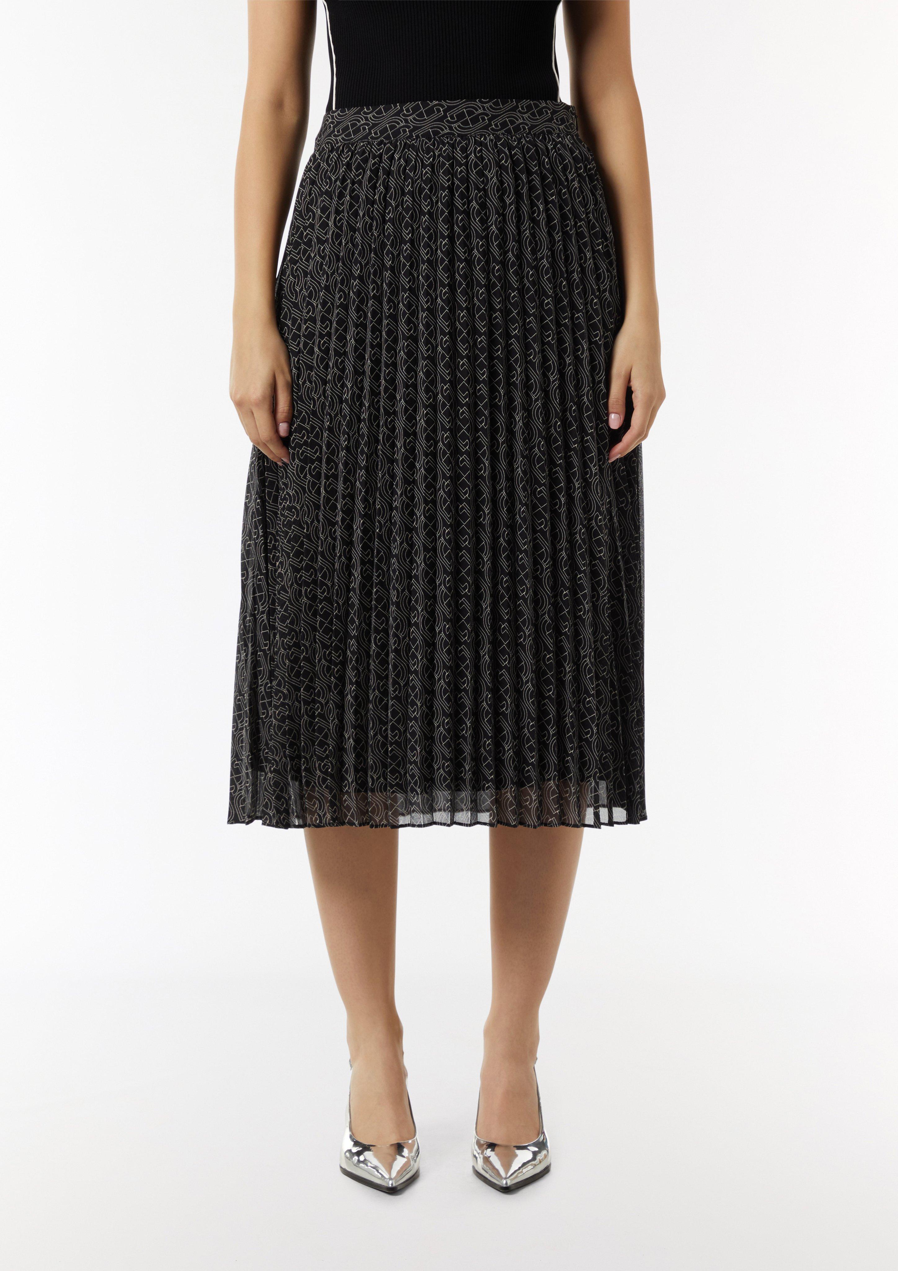 Pleated skirt with a geometric pattern - black | Comma Pleated skirt with a geometric pattern - black | Comma