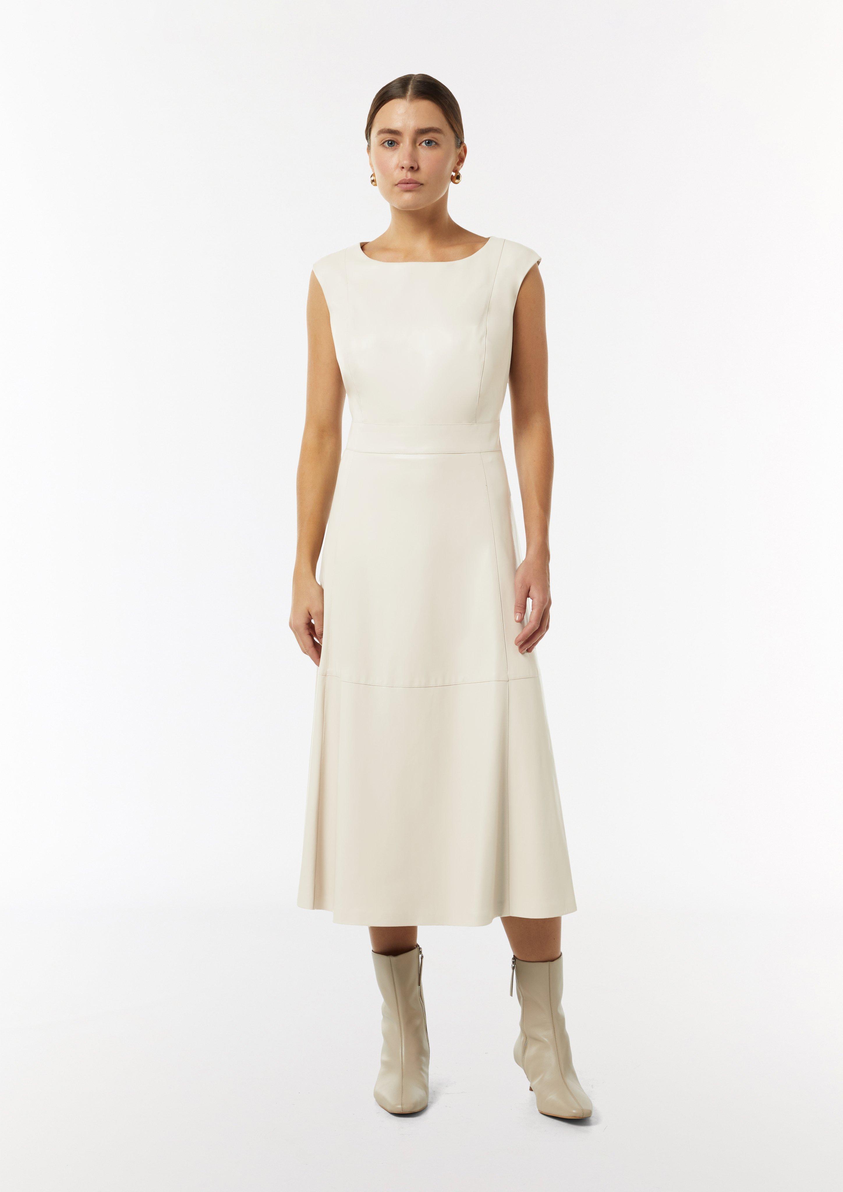 Faux leather midi dress with decorative stitching - light Faux leather midi dress with decorative stitching - light