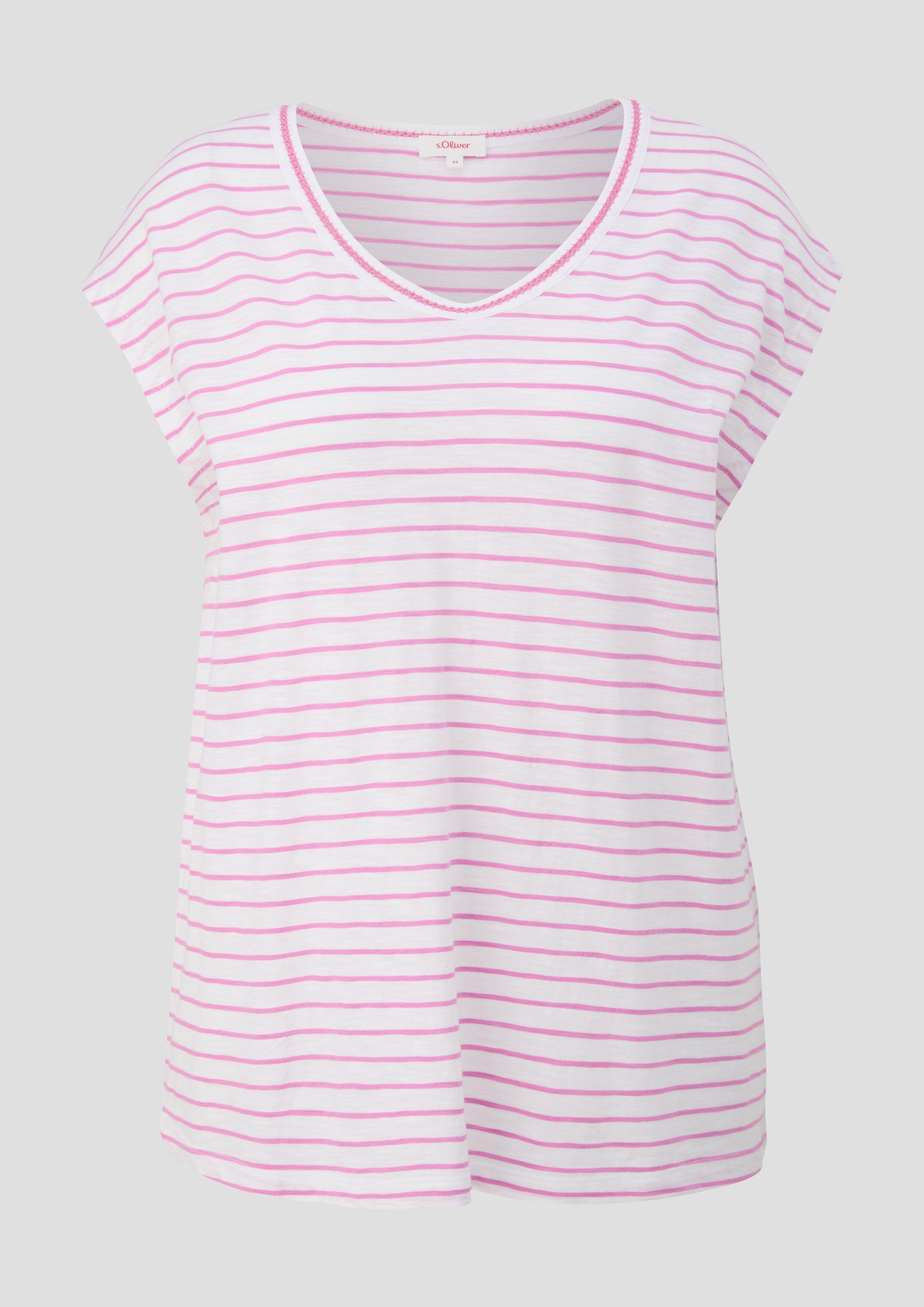 s.Oliver - T-Shirt mit V-Ausschnitt im Relaxed Fit, Damen, Rosa