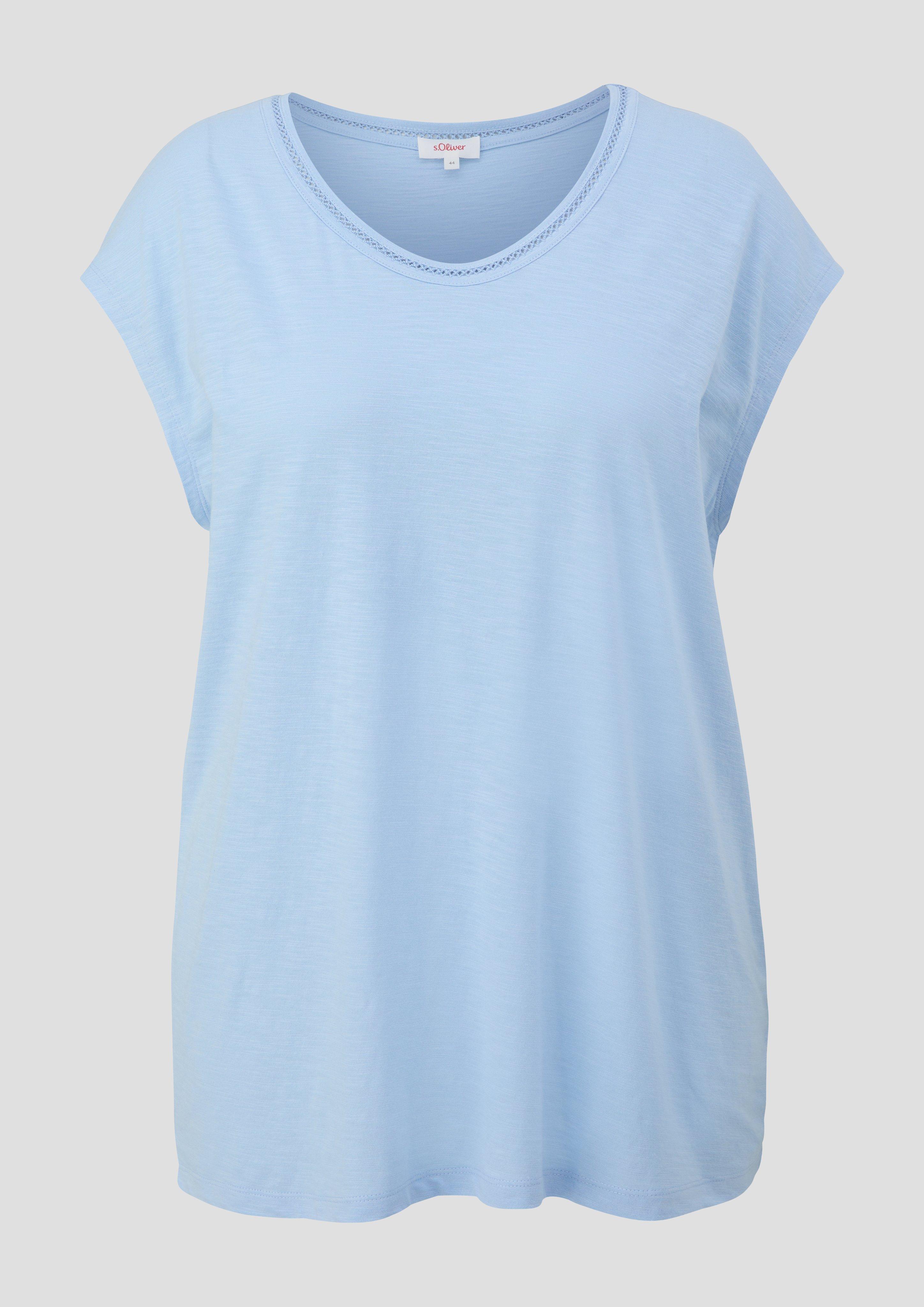 s.Oliver - T-Shirt mit V-Ausschnitt im Relaxed Fit, Damen, blau