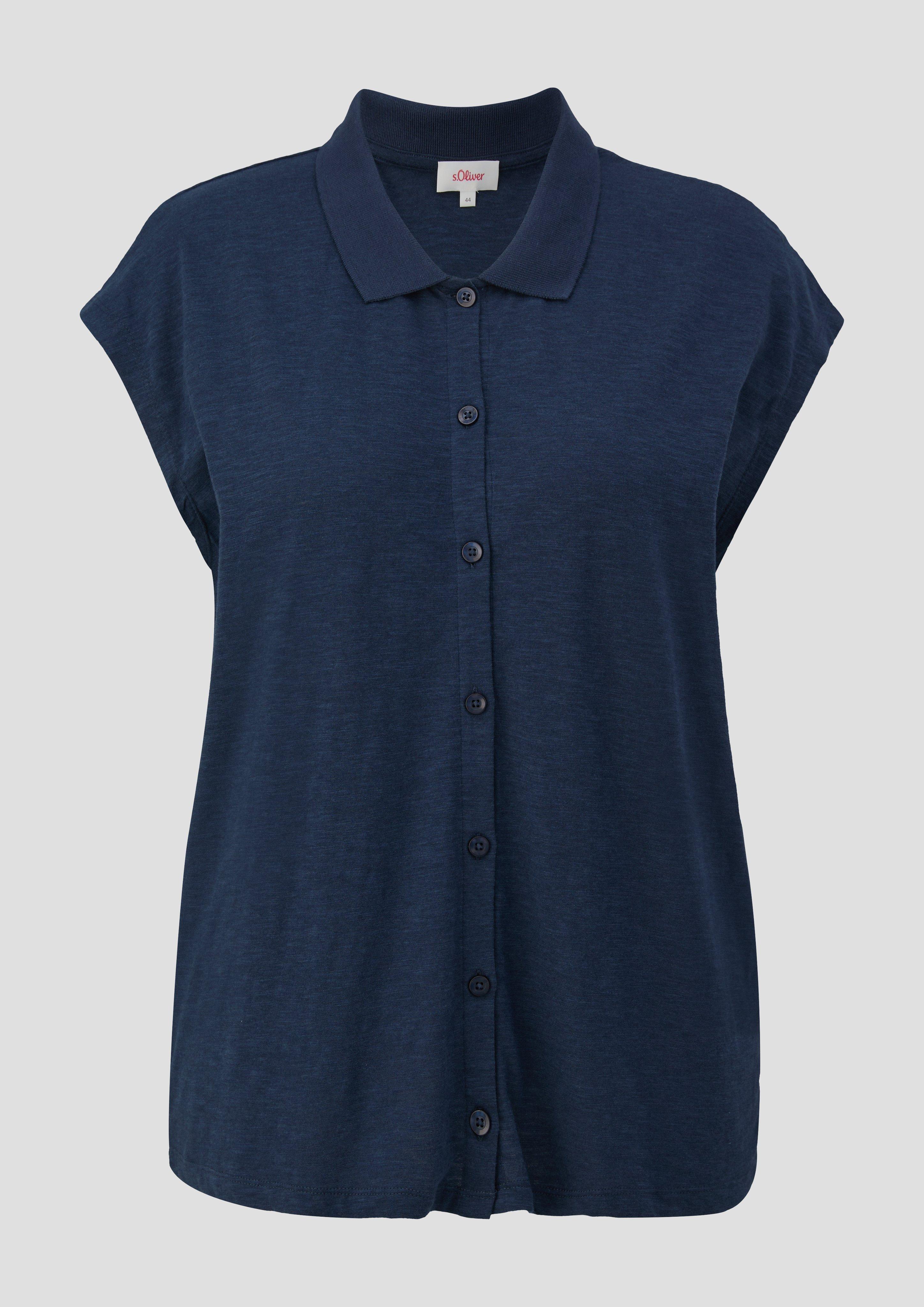 s.Oliver - T-Shirt mit Knopfleiste und Polokragen, Damen, blau