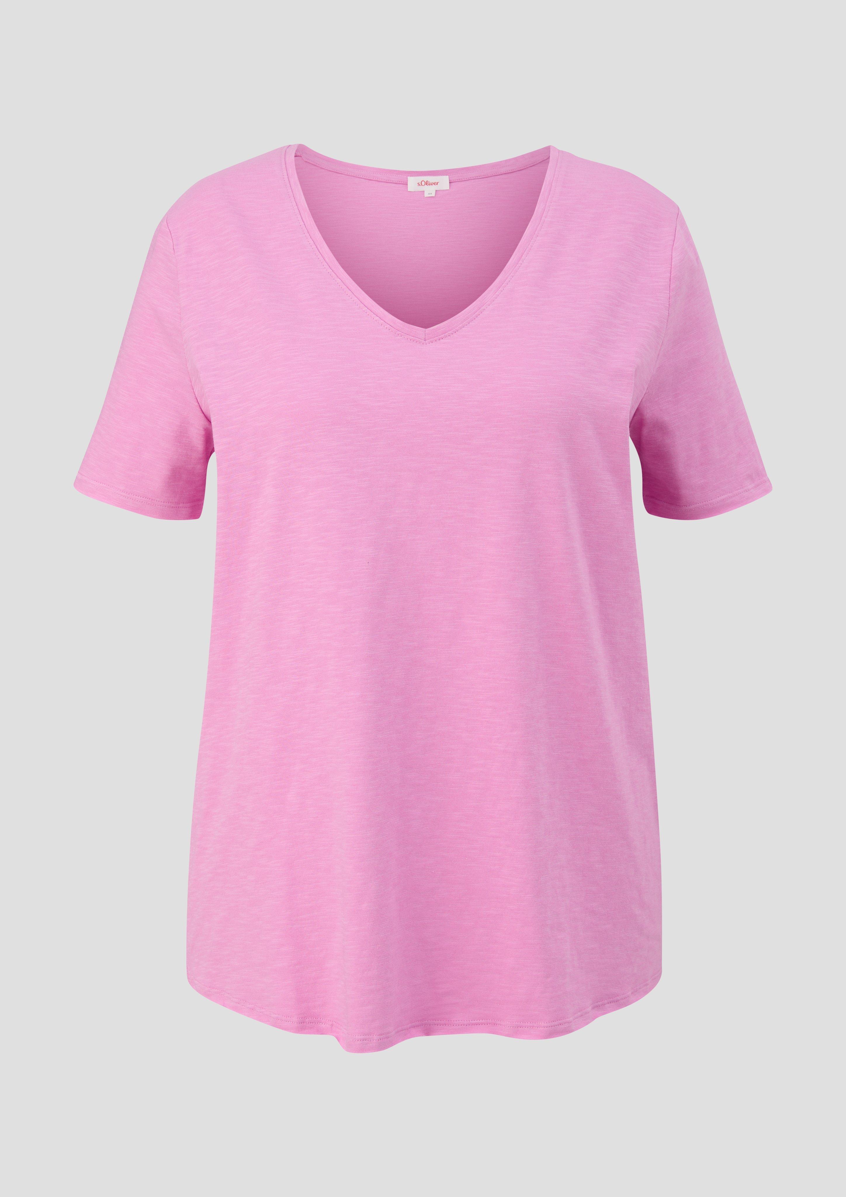 s.Oliver - T-Shirt mit Garment Dye und abgerundetem V-Ausschnitt, Damen, Rosa