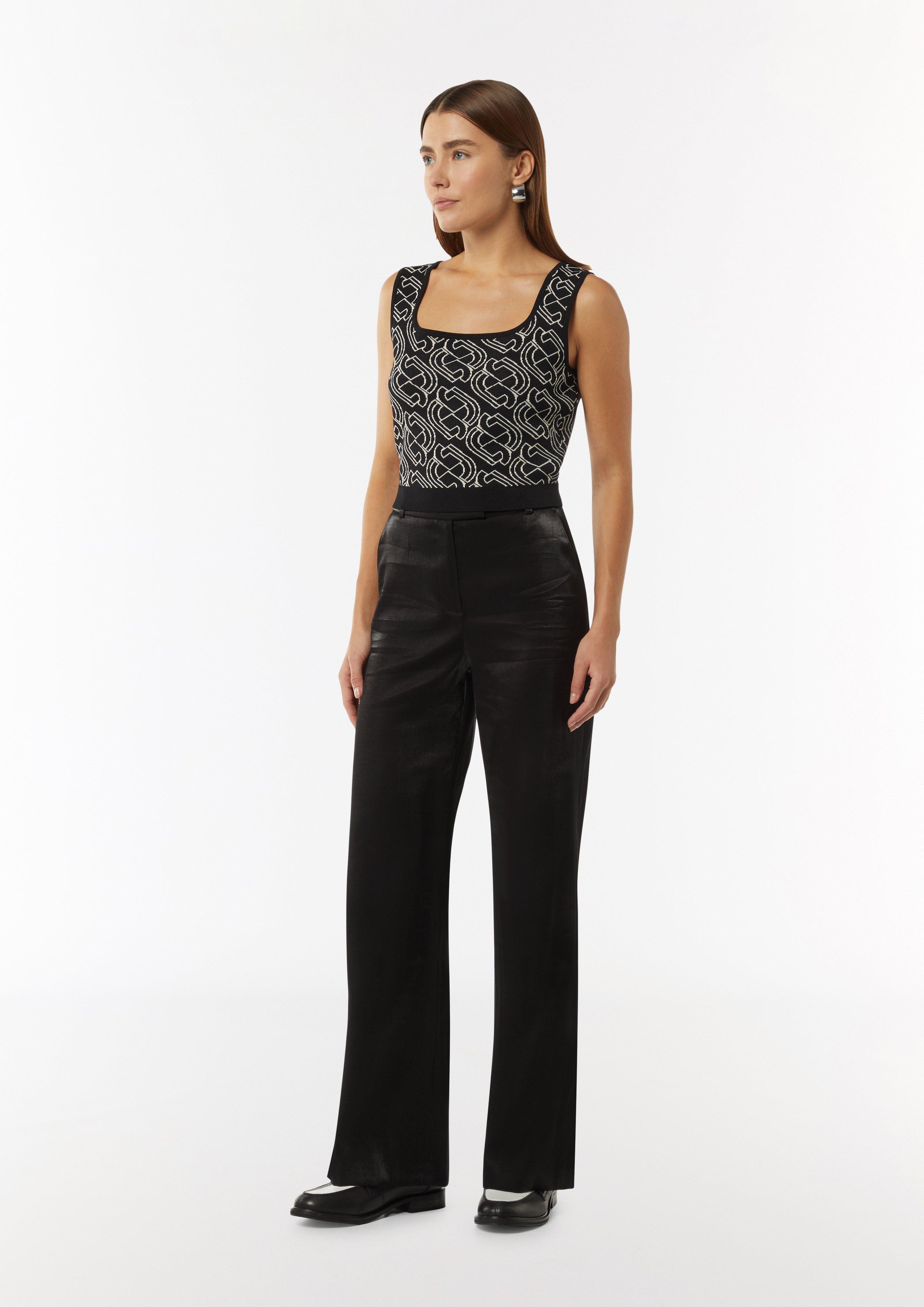 Shiny Marlene trousers with a slit detail - black | Comma Shiny Marlene trousers with a slit detail - black | Comma