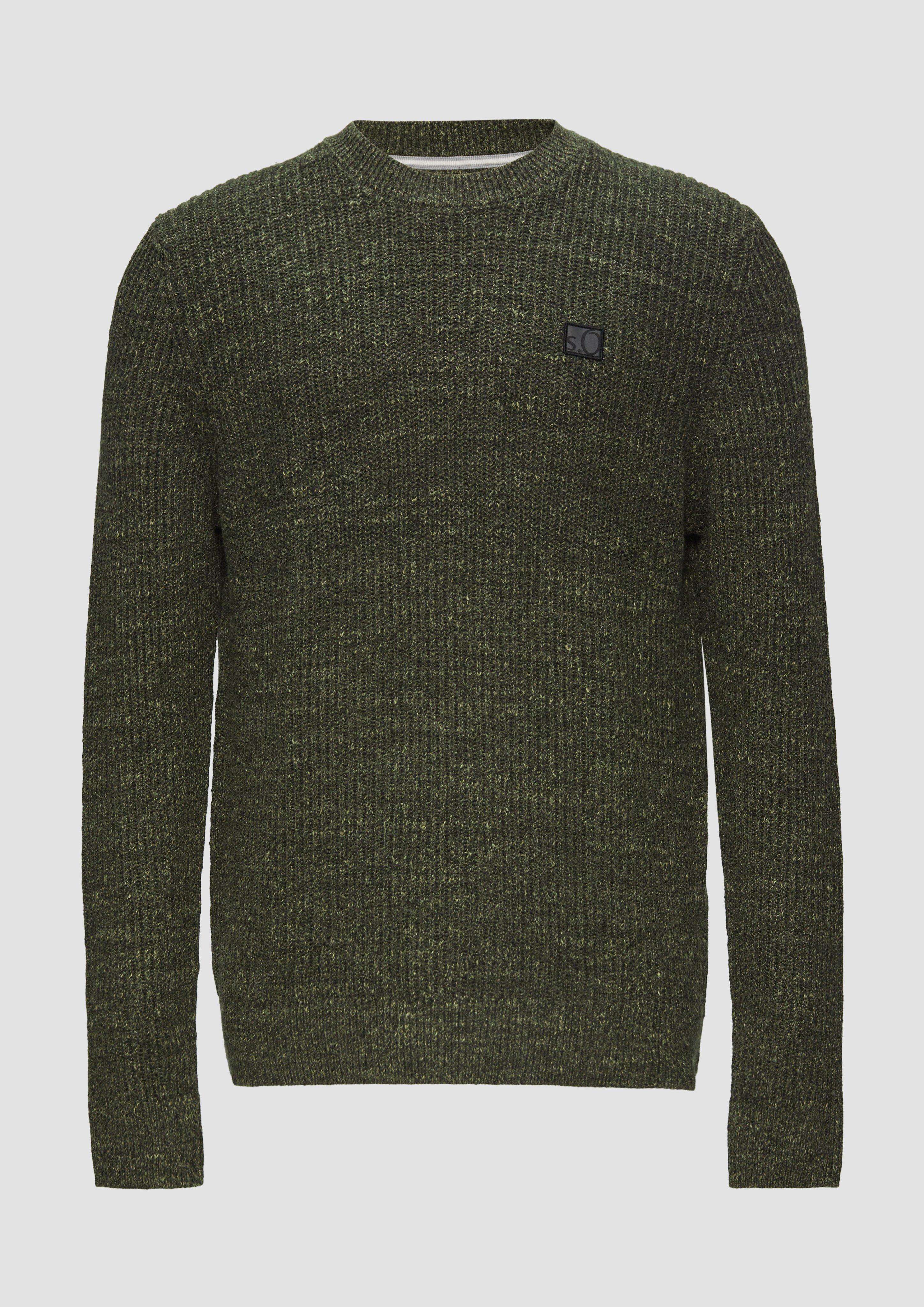 s.Oliver - Melierter Pullover mit Patentmuster und Crew Neck, Herren, Grün