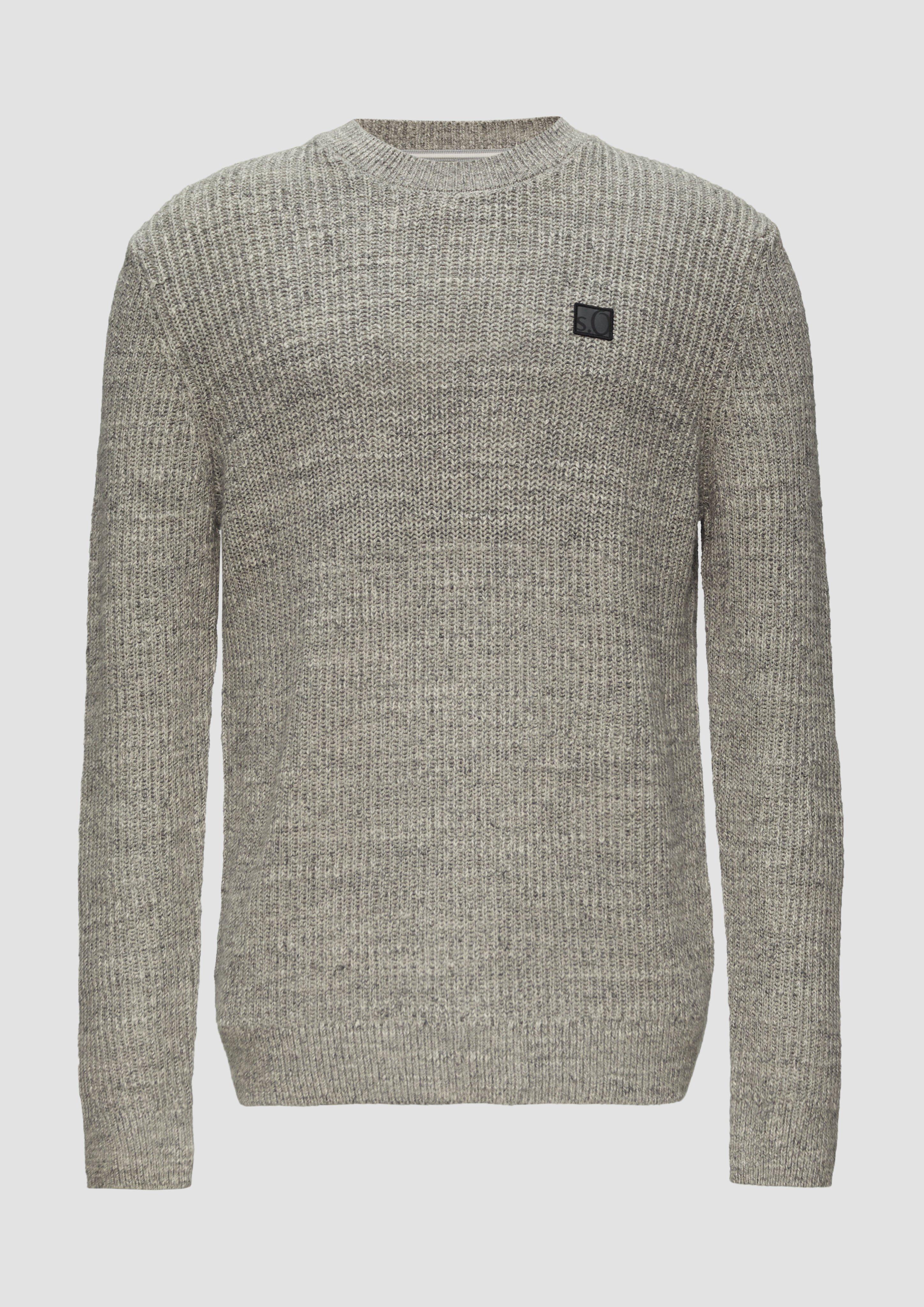 s.Oliver - Melierter Pullover mit Patentmuster und Crew Neck, Herren, grau