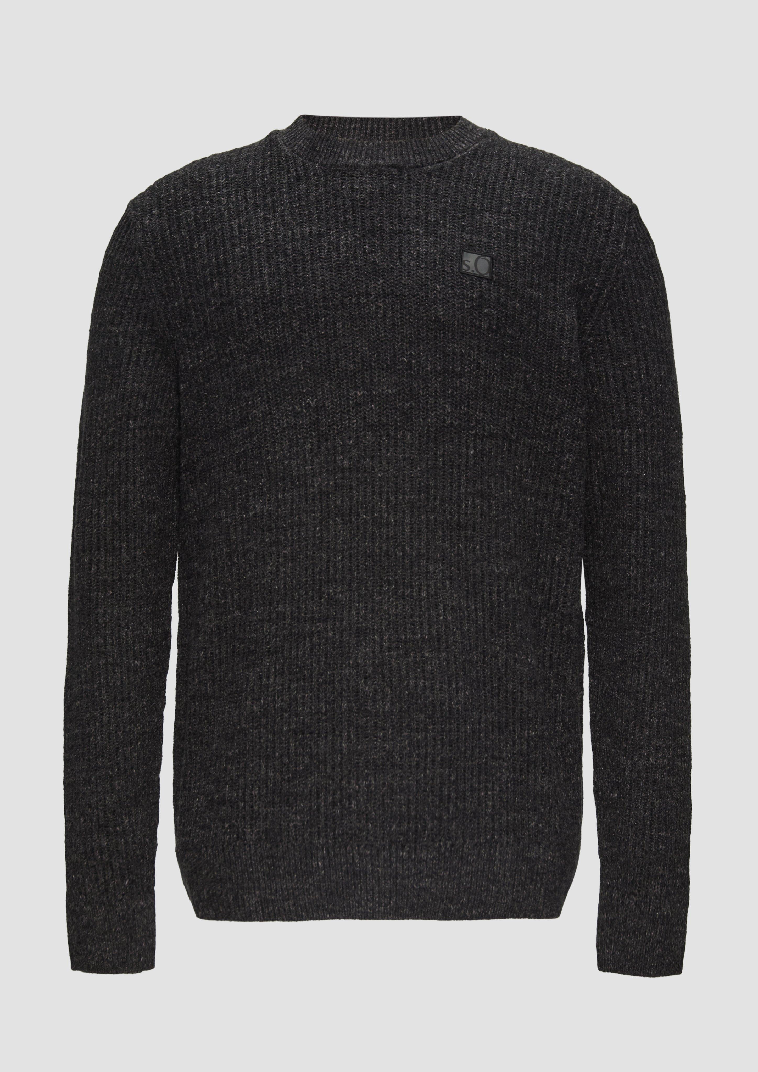 s.Oliver - Melierter Pullover mit Patentmuster und Crew Neck, Herren, grau