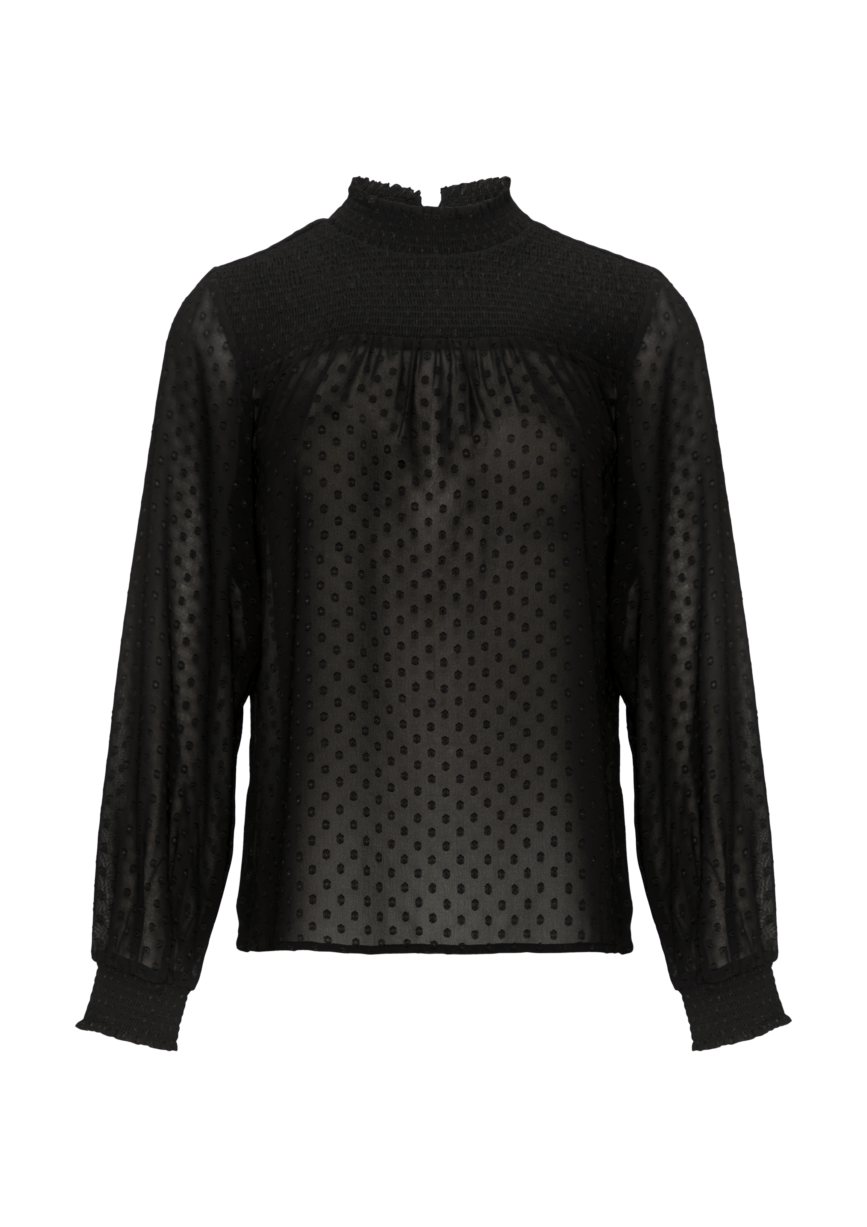 Sheer jacquard blouse with a smocked detail - Black | SCAYLE