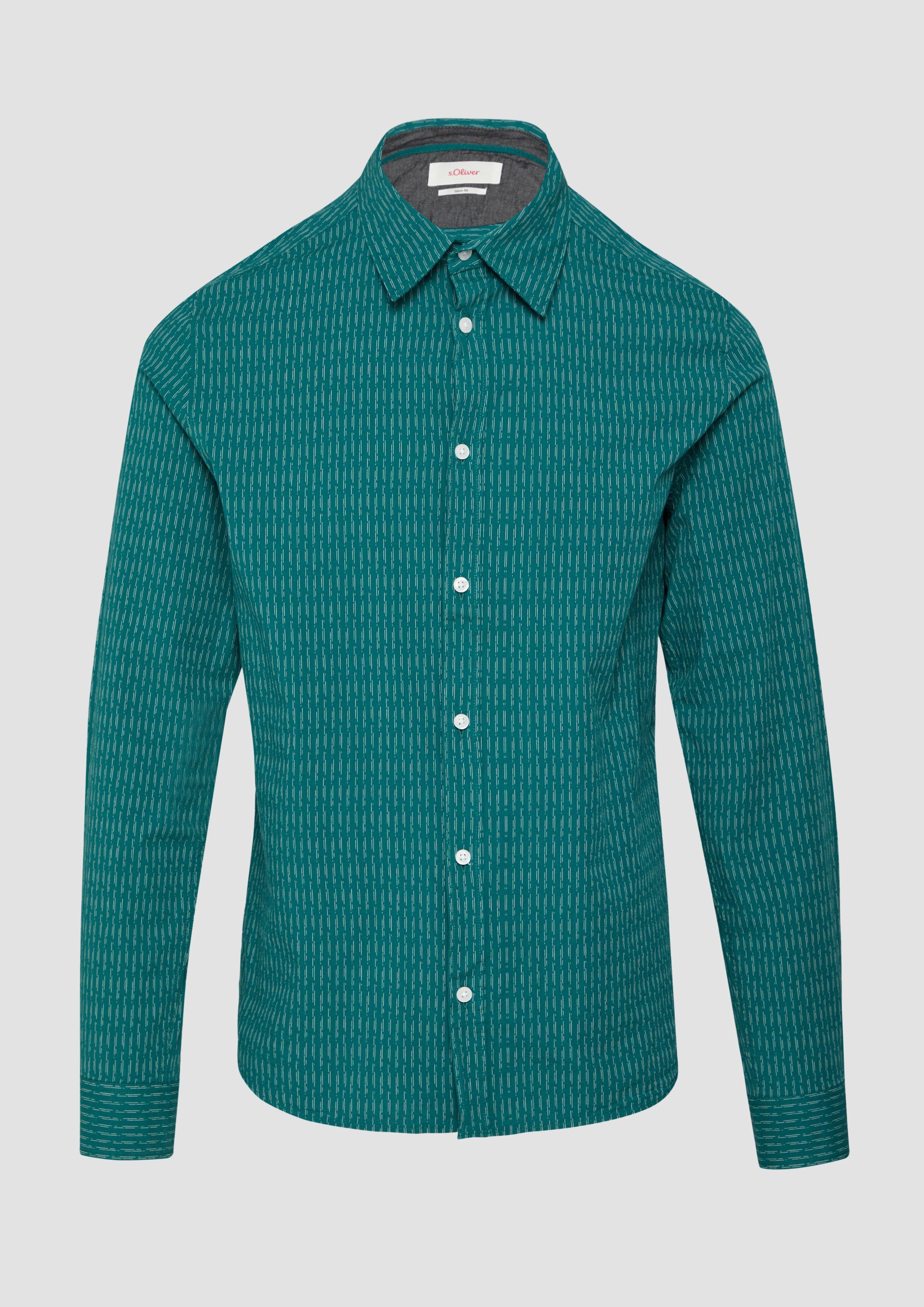 Thumbnail - s.Oliver - Slim Fit: Gemustertes Hemd aus Baumwollstretch, Herren, Blau