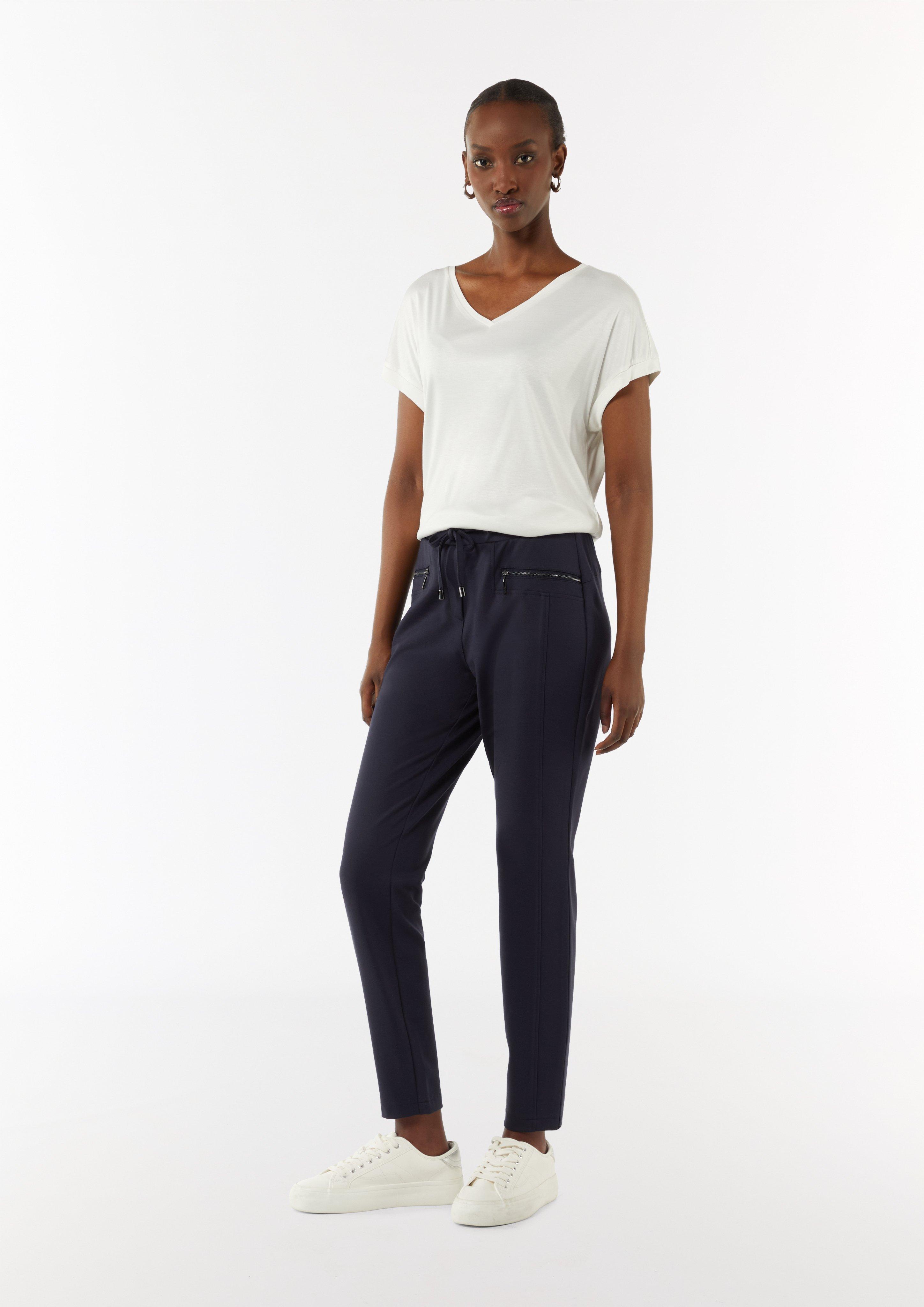 Slim-fitting jersey trousers with a drawstring - navy | Comma Slim-fitting jersey trousers with a drawstring - navy | Comma