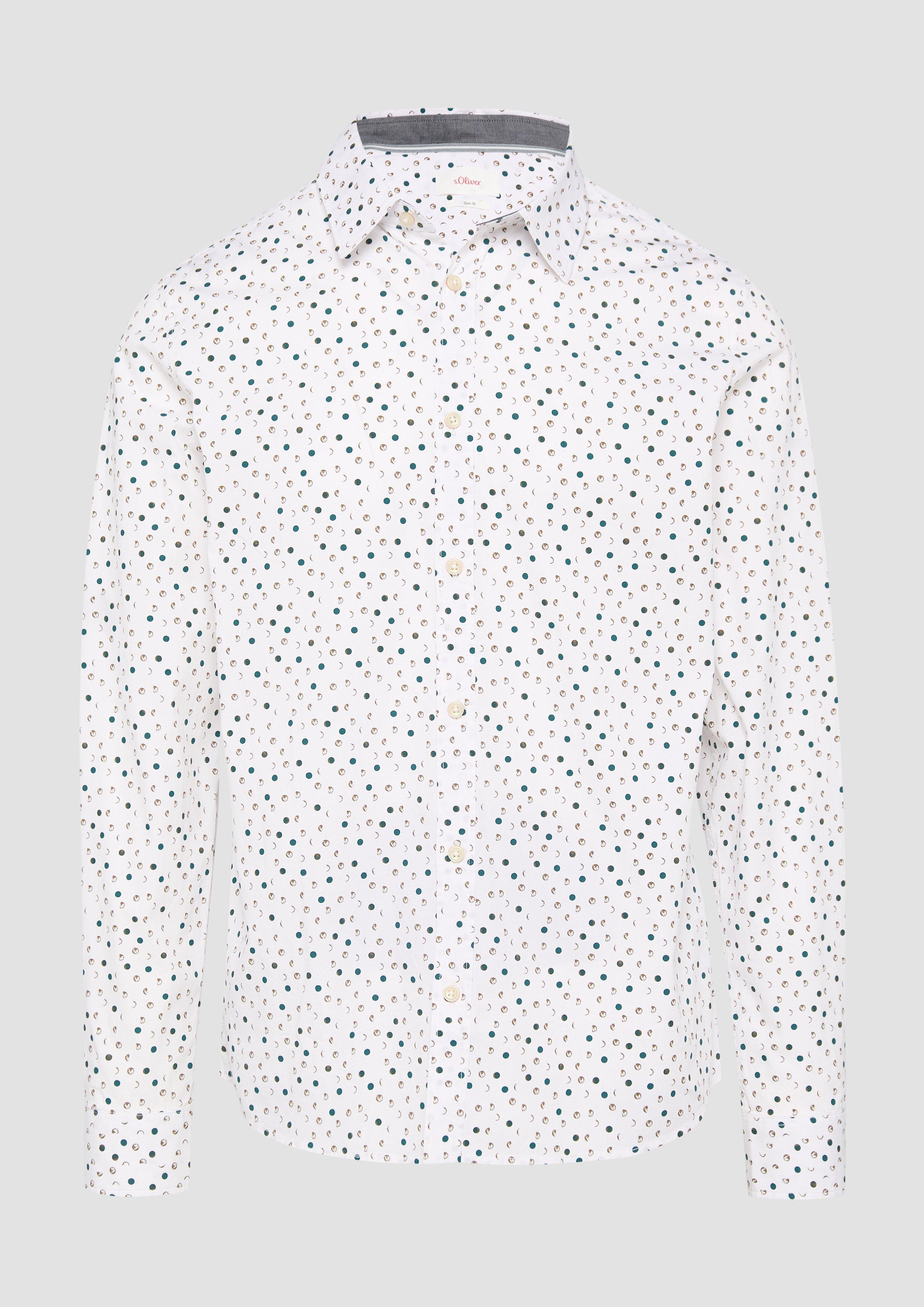 s.Oliver - Slim Fit: Gemustertes Popeline-Hemd mit Kentkragen, Herren, mehrfarbig|weiß