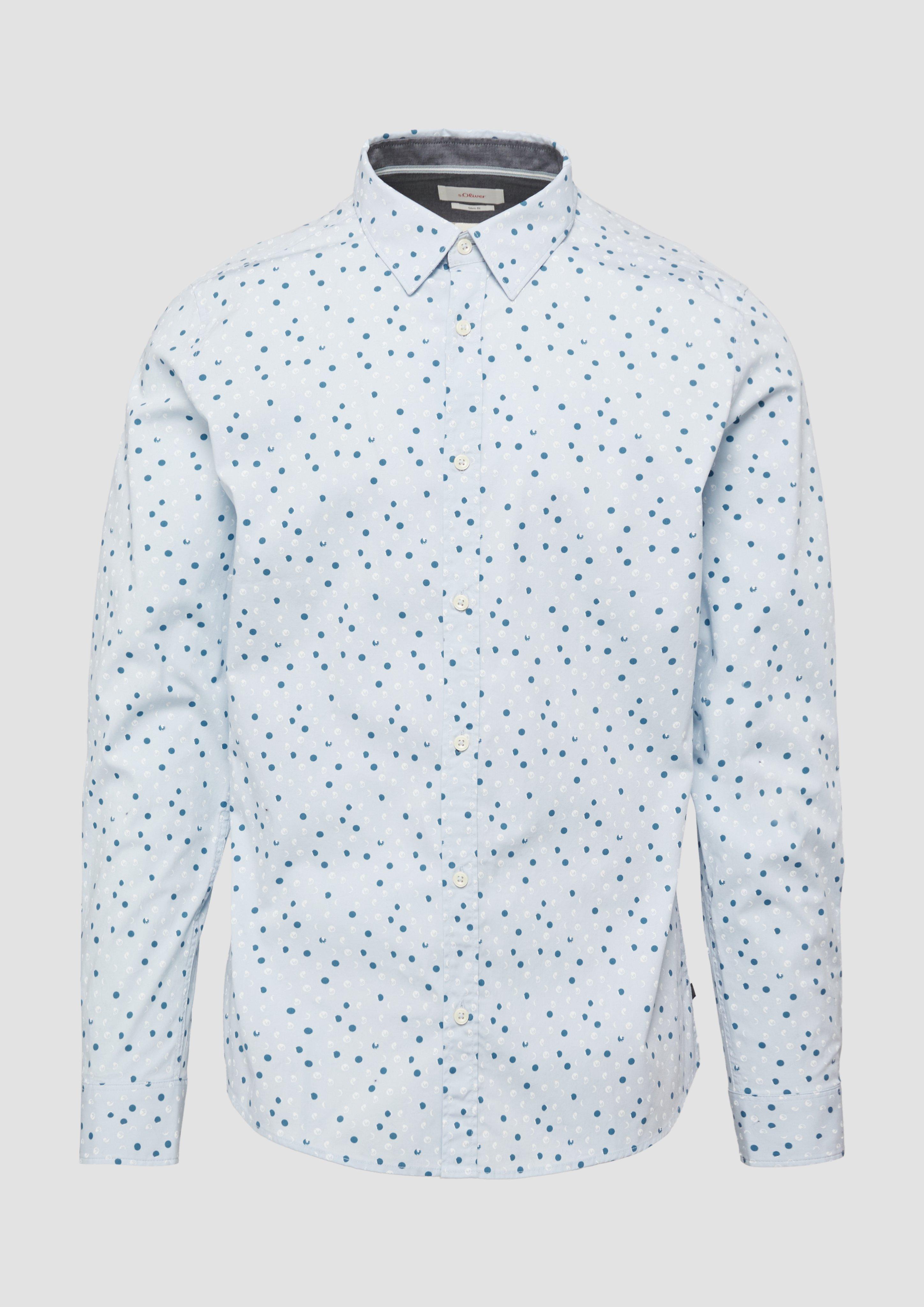 Thumbnail - s.Oliver - Slim Fit: Gemustertes Popeline-Hemd mit Kentkragen, Herren, blau|mehrfarbig