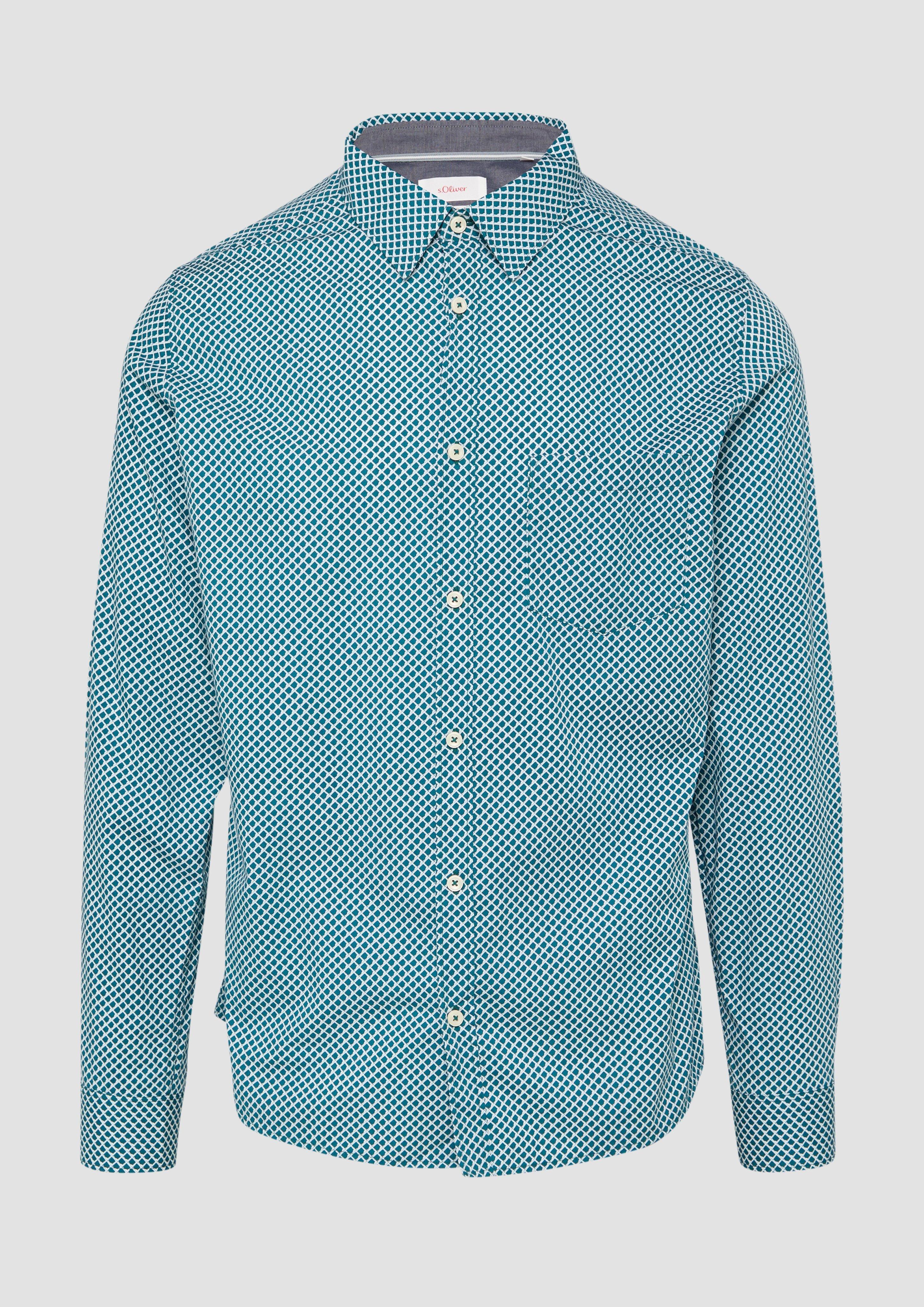 s.Oliver - Slim Fit: Gemustertes Hemd aus Baumwollstretch, Herren, weiß