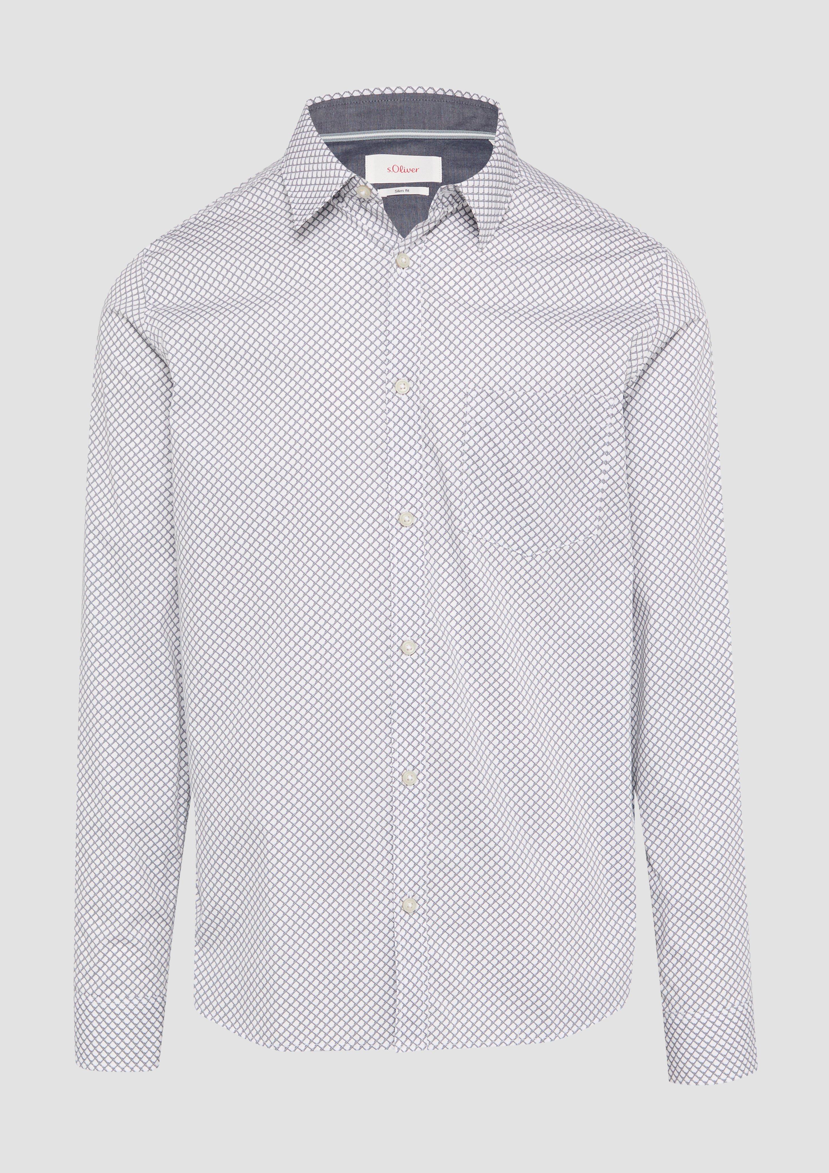 Thumbnail - s.Oliver - Slim Fit: Gemustertes Hemd aus Baumwollstretch, Herren, grau