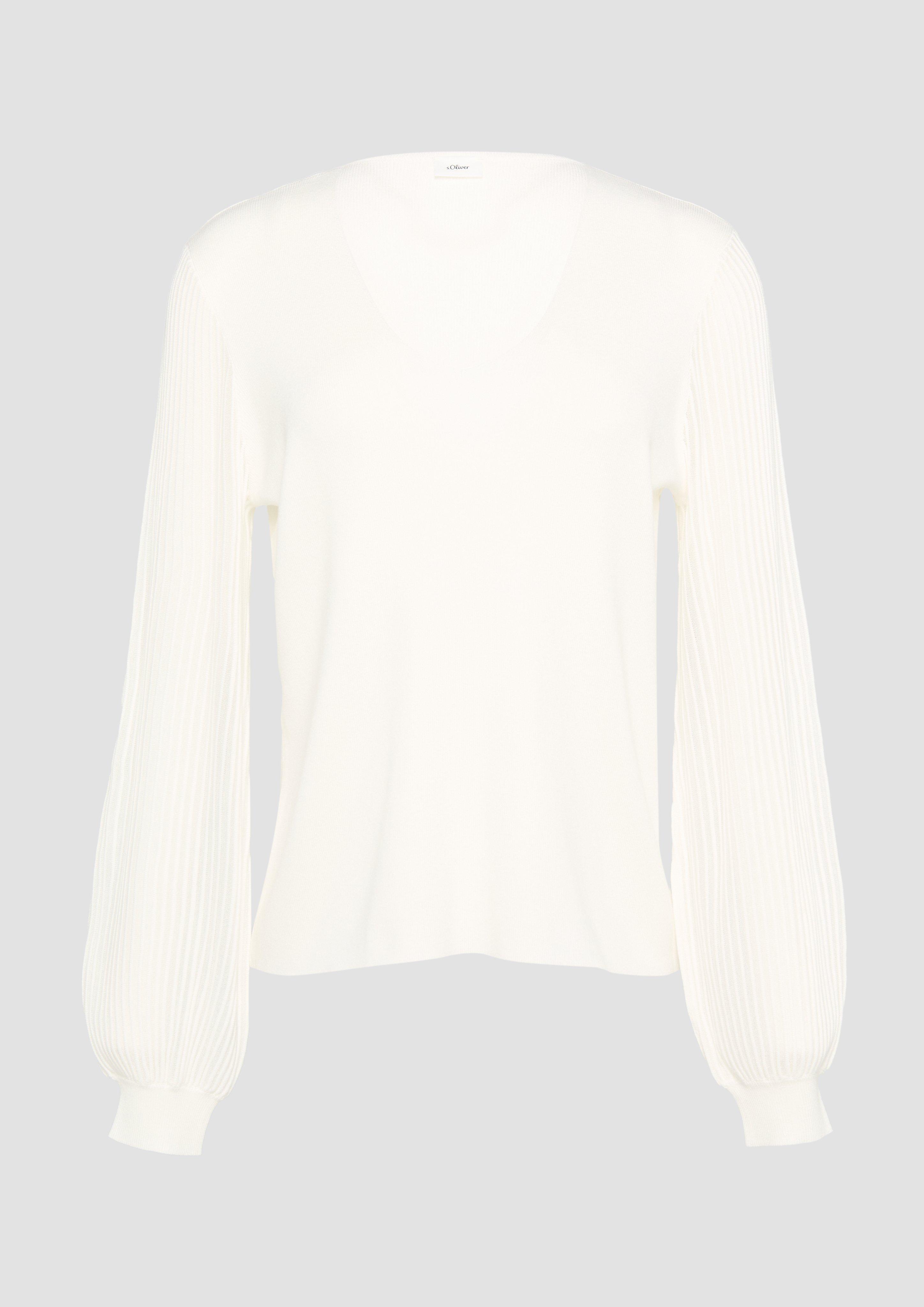 s.Oliver - Strickpullover mit semitransparenten Ärmeln, Damen, creme