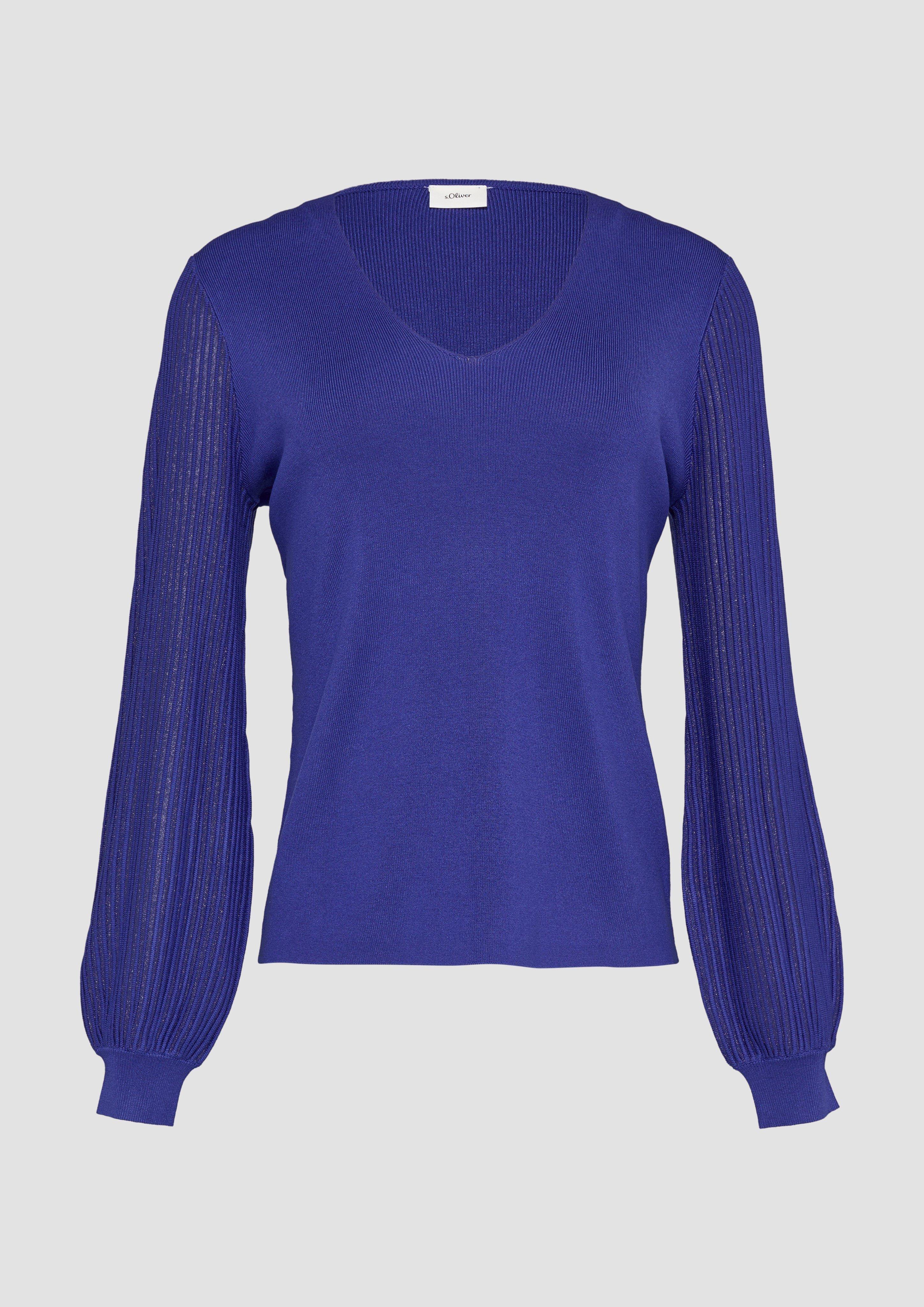 s.Oliver - Strickpullover mit semitransparenten Ärmeln, Damen, blau