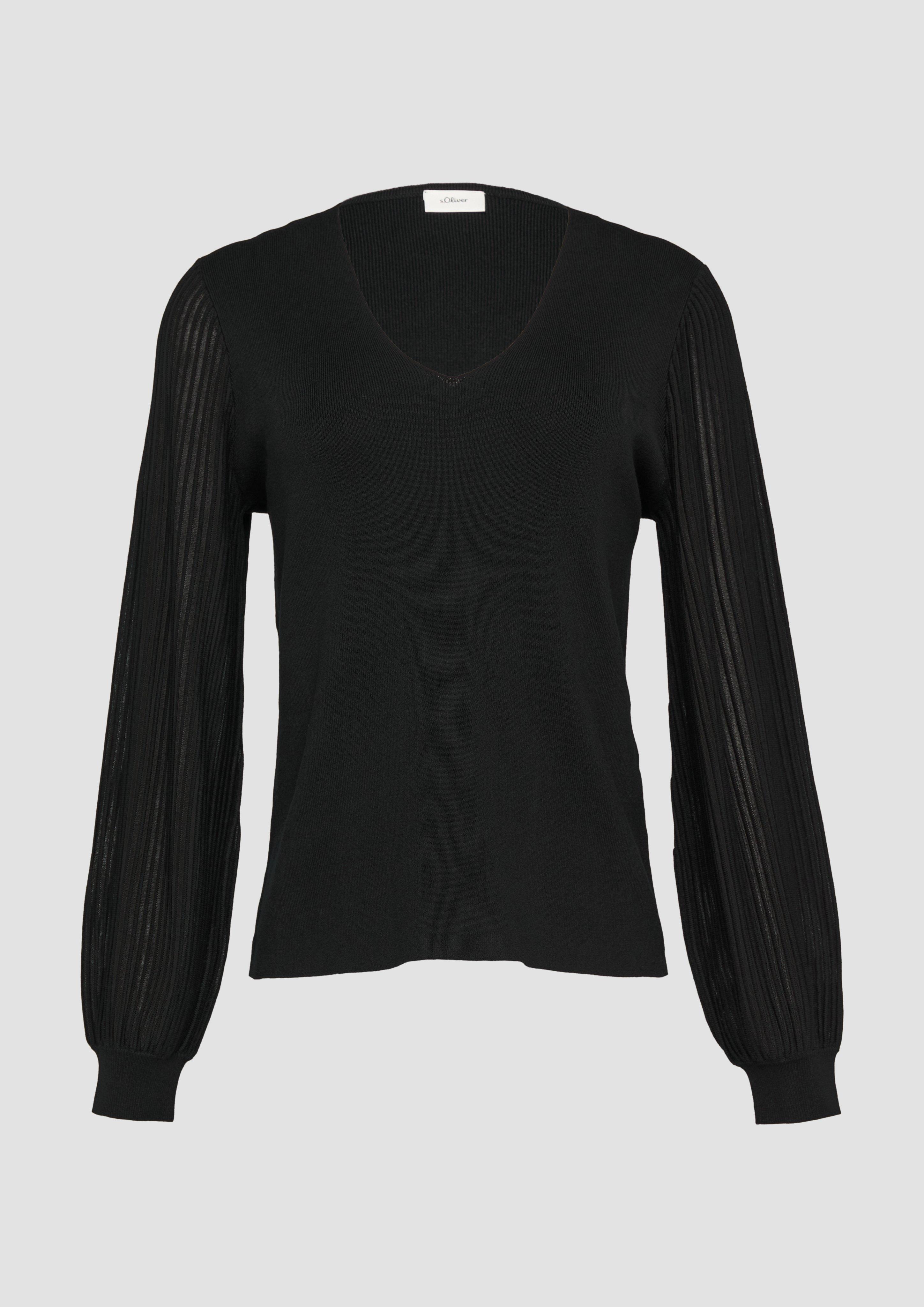Thumbnail - s.Oliver - Strickpullover mit semitransparenten Ärmeln, Damen, schwarz