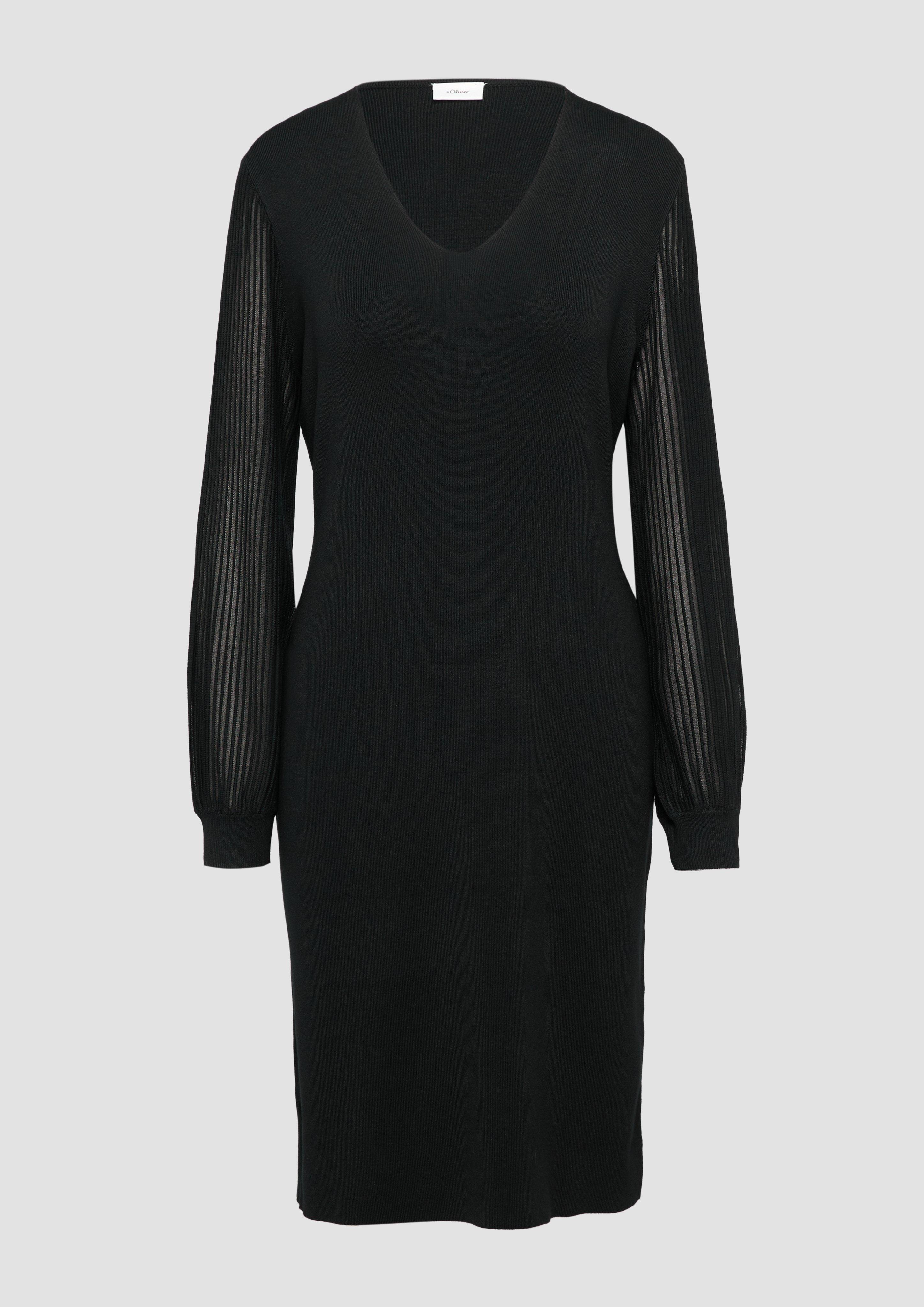 Thumbnail - s.Oliver - Feinstrick-Kleid mit semitransparenten Ärmeln, Damen, schwarz