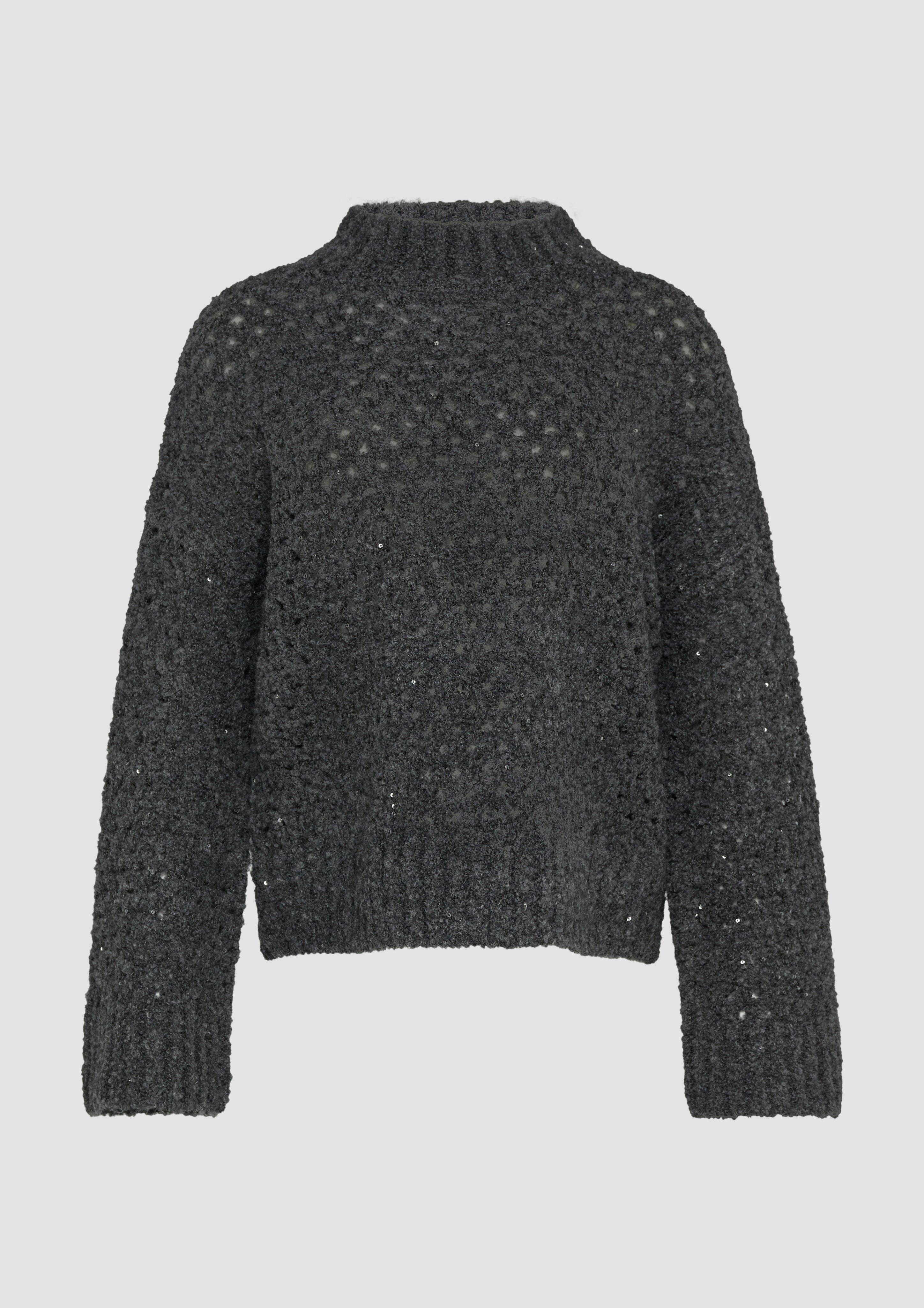 s.Oliver - Ajour-Pullover mit offenem Strickmuster und Trompetenärmeln, Damen, grau