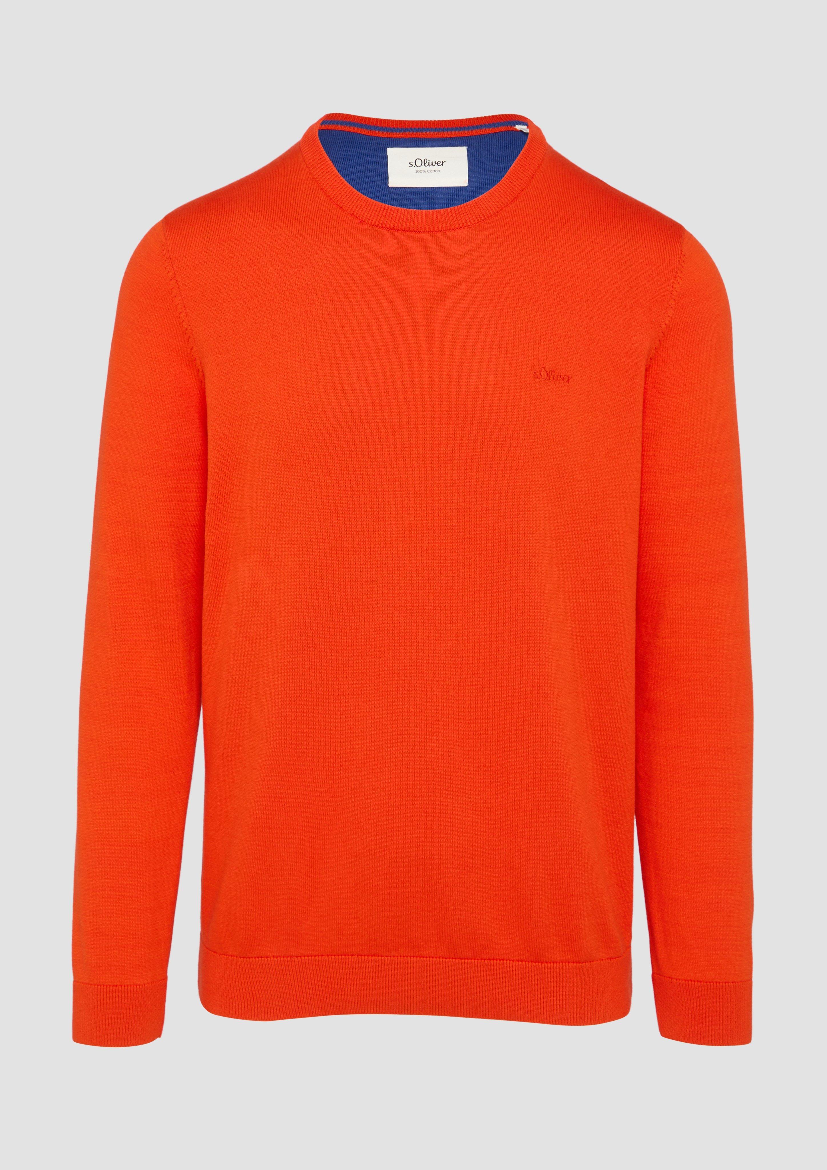 s.Oliver - Strickpullover mit Logo-Stickerei, Herren, Orange