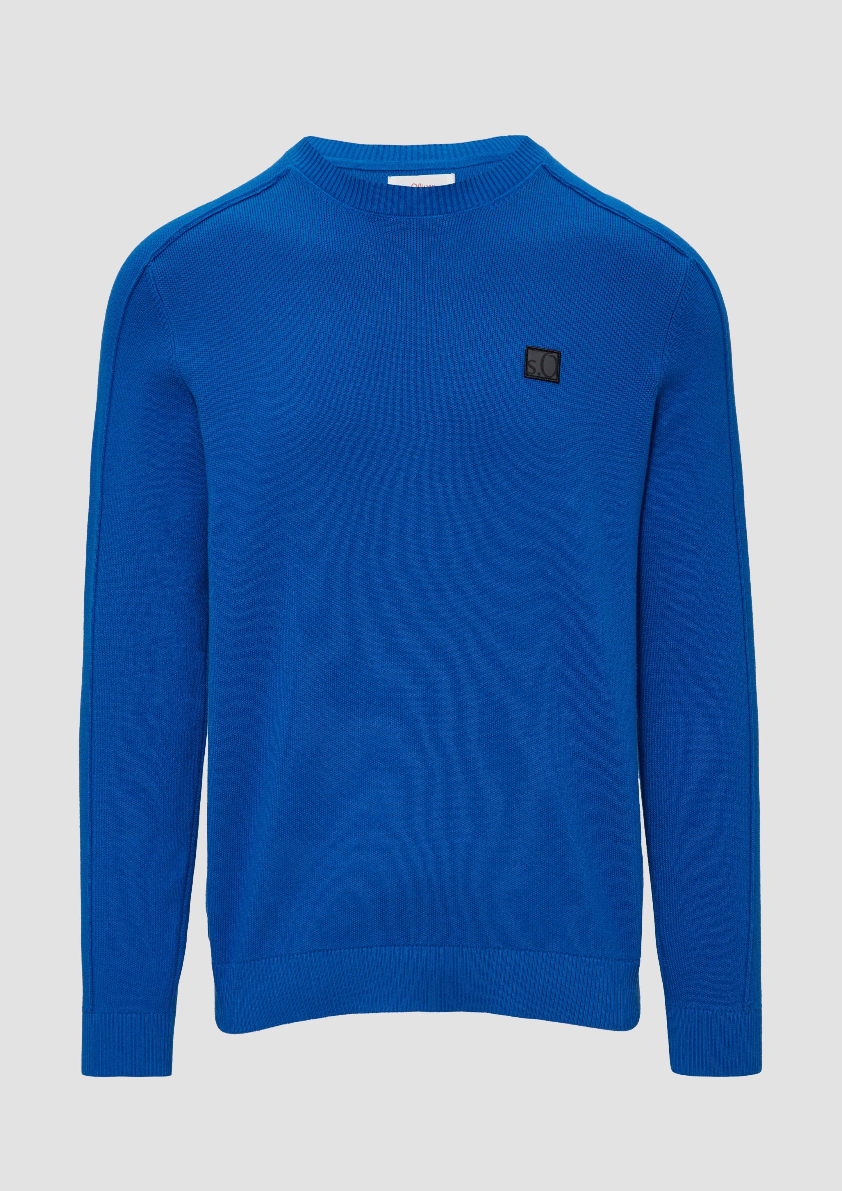 s.Oliver - Strickpullover mit Nahtdetails und Logo, Herren, blau