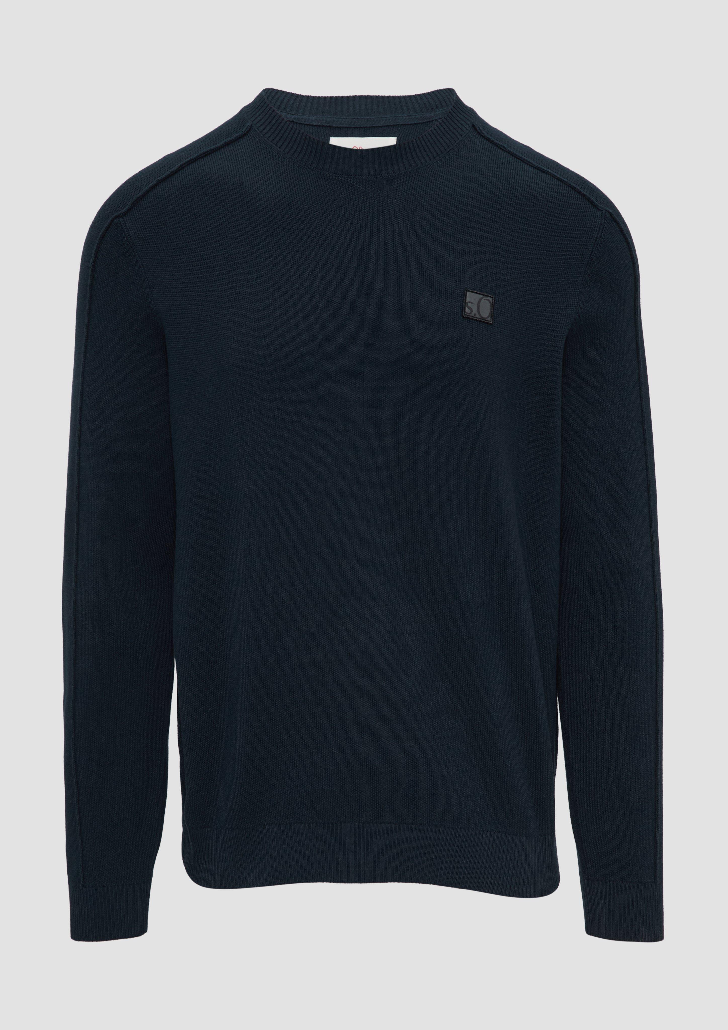 s.Oliver - Strickpullover mit Nahtdetails und Logo, Herren, blau